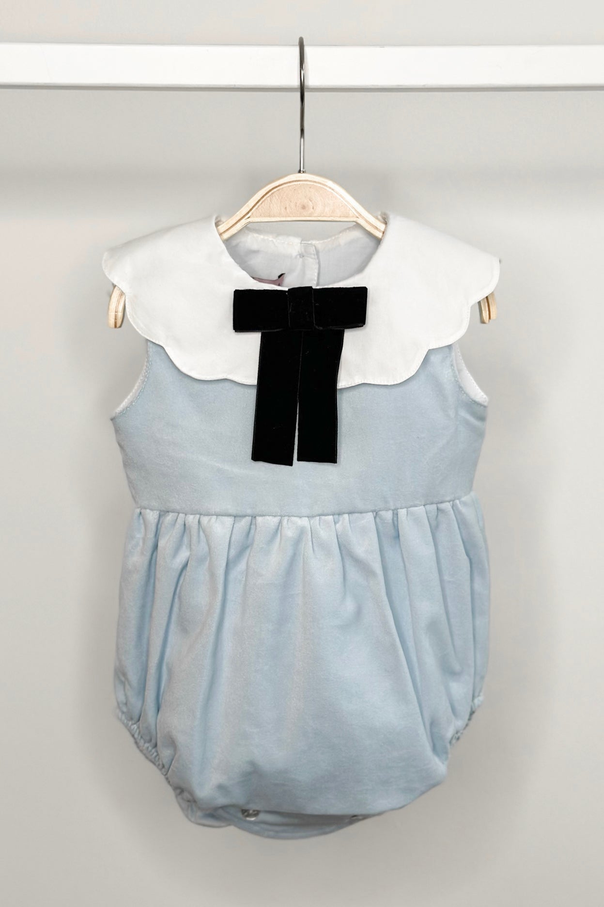 Lillian Pale Blue Velvet Romper for Women - Soft Stretchy Jumpsuit with Pockets | Perfect for Summer Outfits, Beach Vacations & Date Nights
