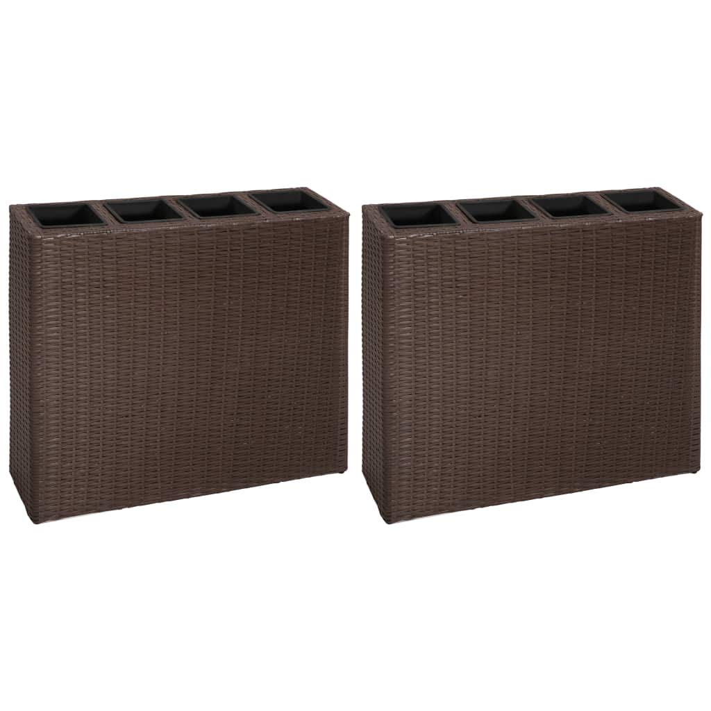 TYMMC 4-Pot Raised Garden Bed Set - 2 Pack Brown Poly Rattan Planter Box for Outdoor Patio, Balcony & Backyard Gardening
