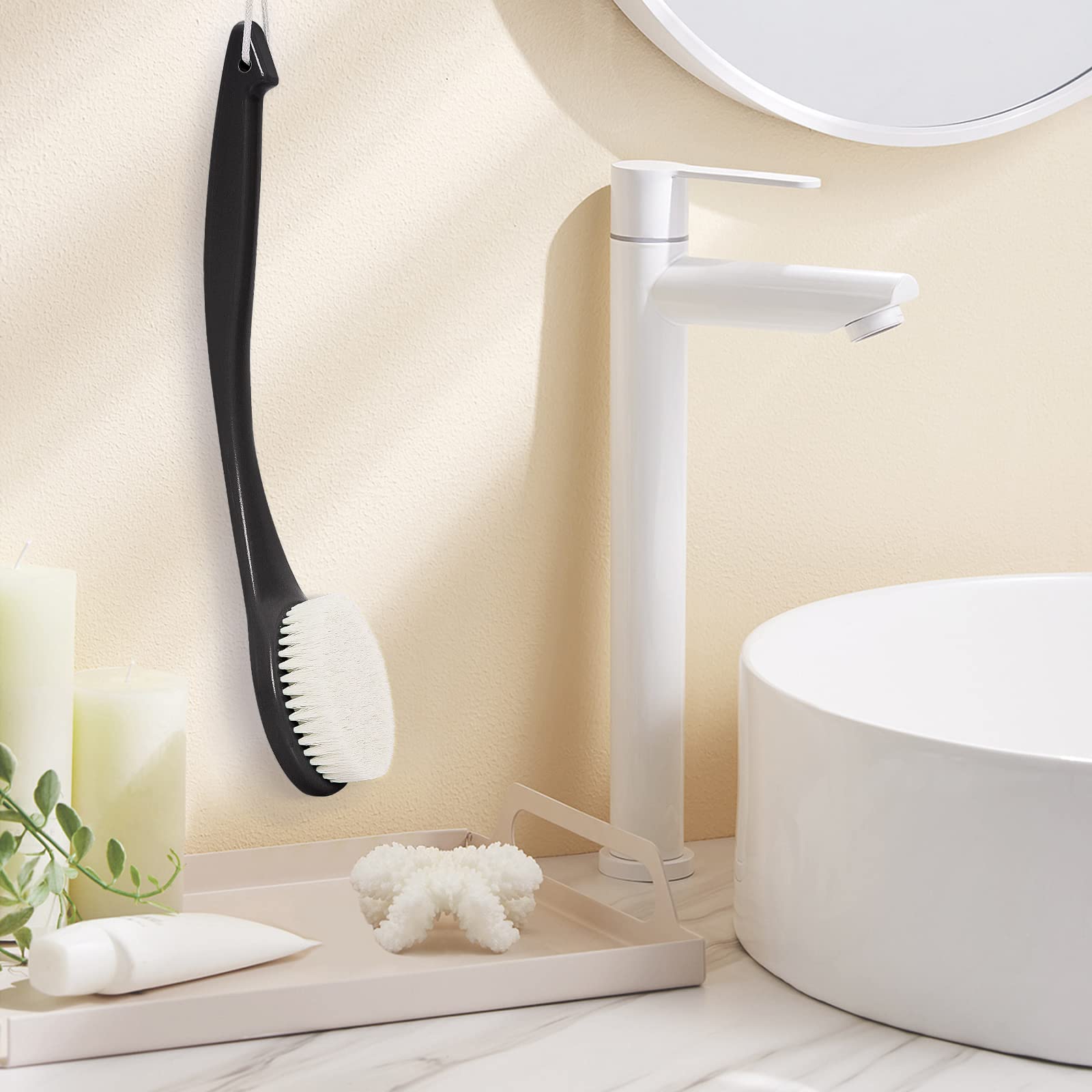 Exfoliating Body Brush with Long Handle - Never Mold Back Scrubber for Shower & Dry Brushing - Deep Cleansing Skin Care Tool for Men, Women & Elderly - Promotes Soft Glowing Skin (Black) - Perfect for Daily Shower Routine & Spa-Like Skin Exfoliation at Home