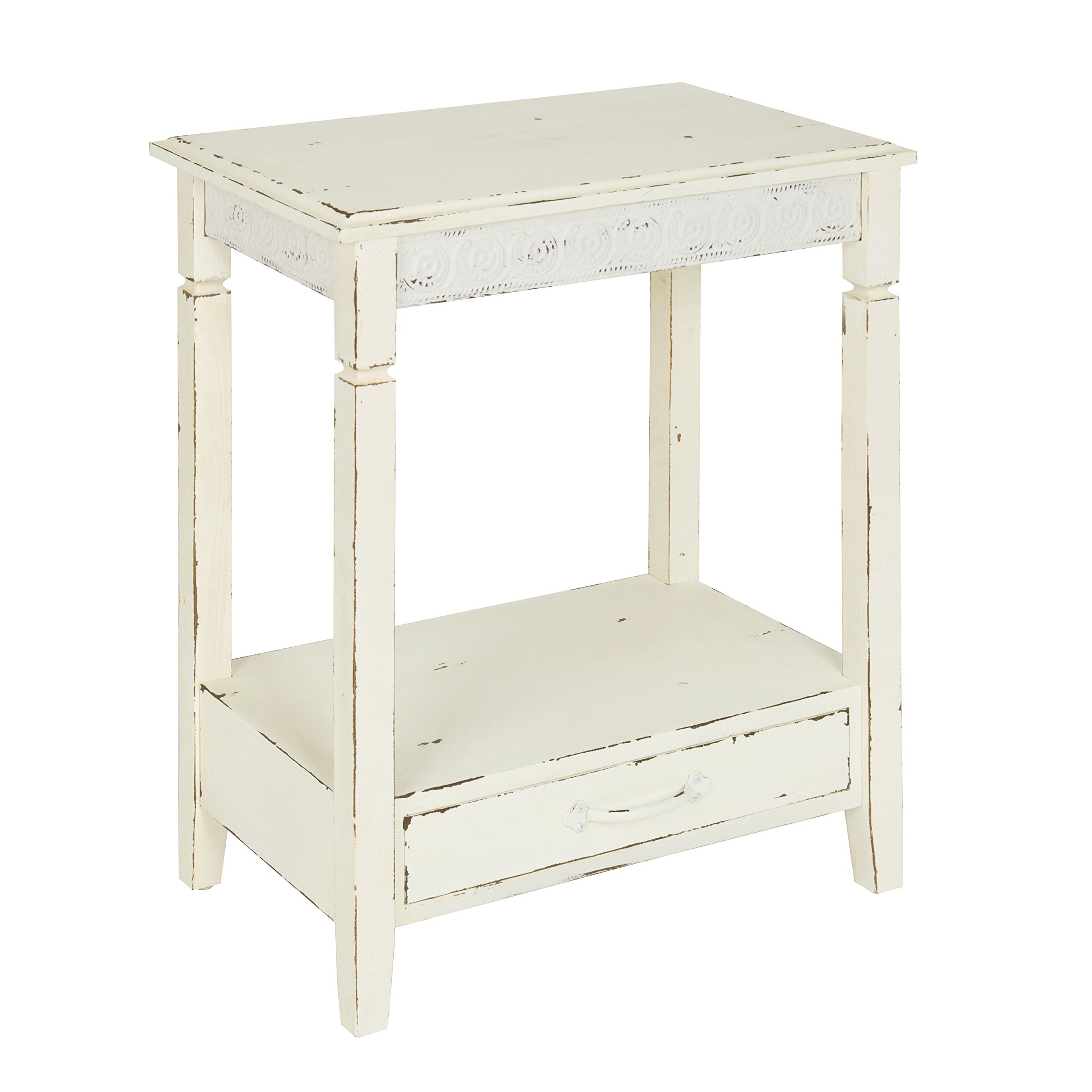 Kate and Laurel Idabelle Wood Side Table with Drawer - Cream Nightstand for Bedroom, Living Room, or Office - Small End Table with Storage Space