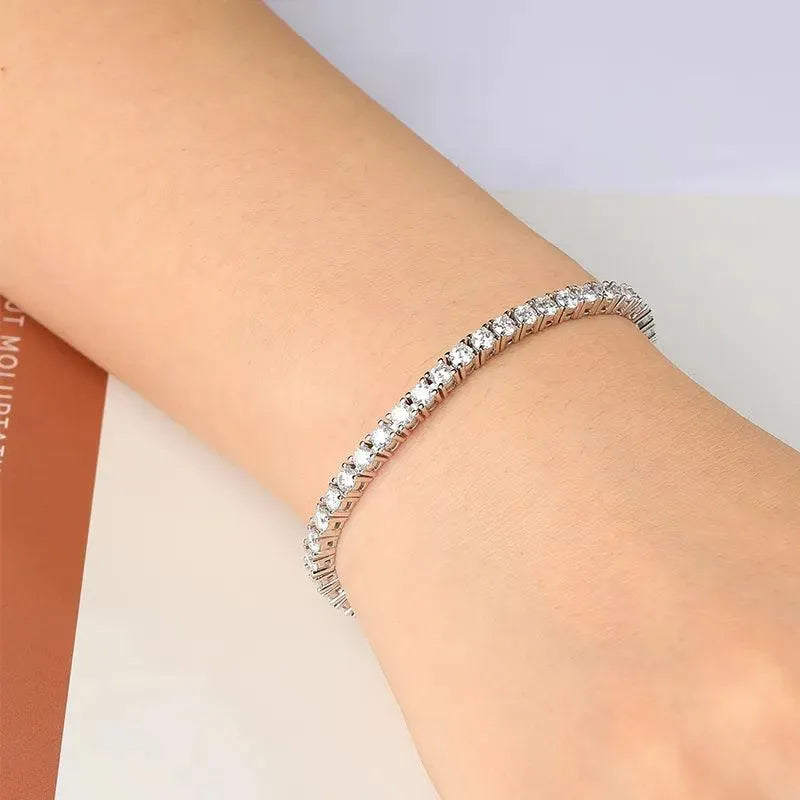 6.5mm Genuine Moissanite Tennis Bracelet for Women - 925 Sterling Silver Platinum Plated Wedding Jewelry - Perfect Christmas Gift, Anniversary Present & Special Occasion Accessory