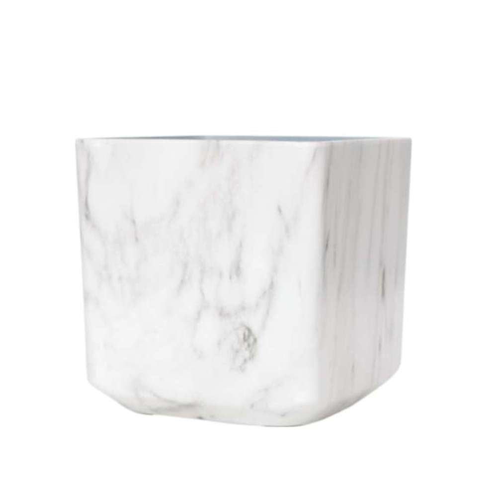 Bellan Cubic Planter - Marbled White Ceramic Indoor Flower Pot 35x35x35cm - Perfect for Home Decor, Office Plants & Succulent Arrangements