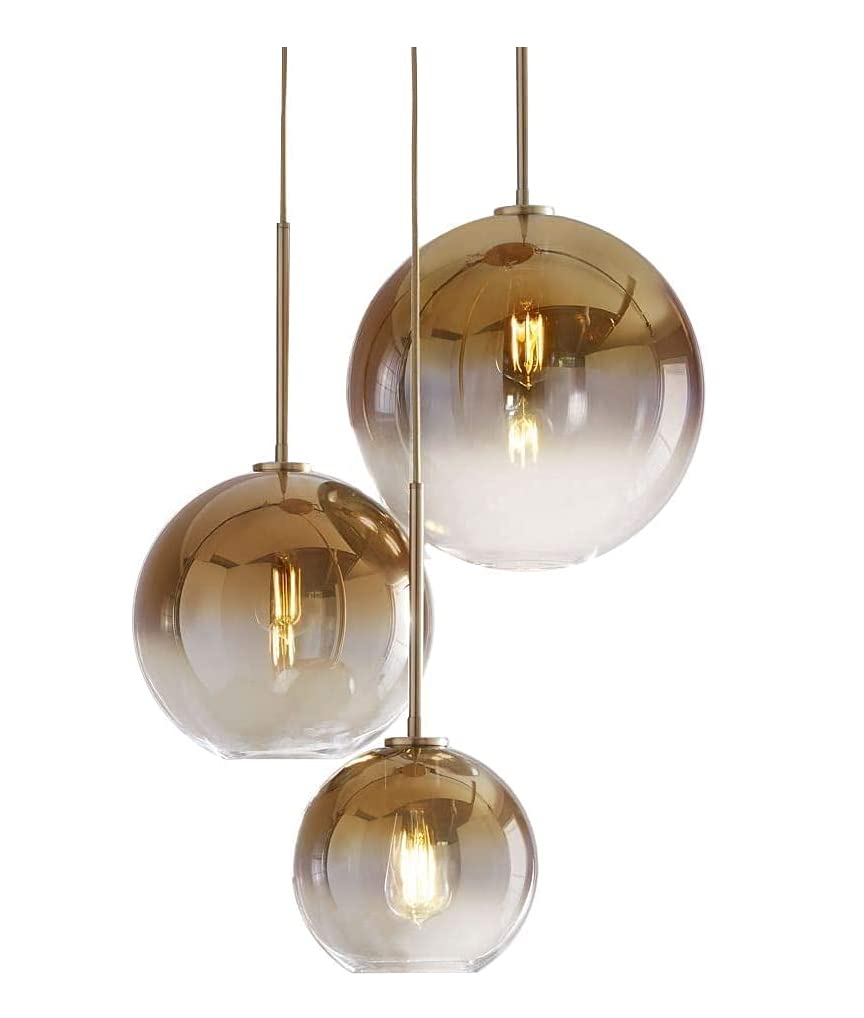 KCO Lighting Modern 3-Pack Gold Globe Pendant Light Fixture - Adjustable Length LED Farmhouse Chandelier, Brass Hanging Light for Dining Room, Kitchen Island, Bedroom & Entryway - Perfect for Farmhouse, Industrial & Vintage Home Decor