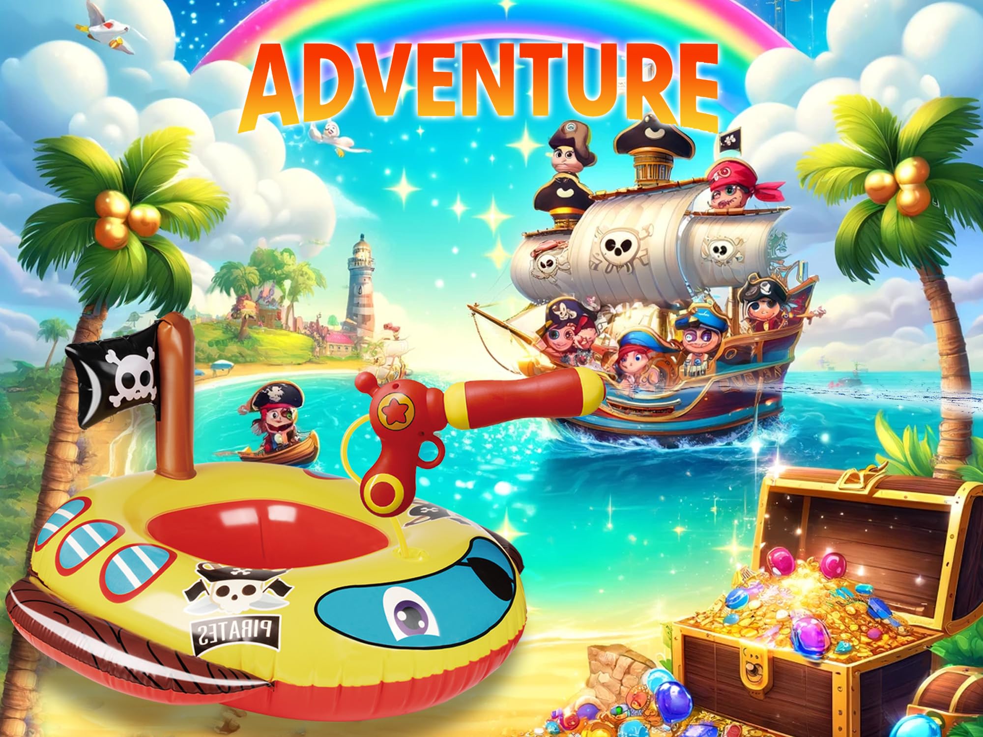 **Pirate Ship Pool Float with Water Gun for Kids - Inflatable Swimming Pool Toys for Toddlers Ages 3-8 - Summer Fun Outdoor Water Play for Boys & Girls - Perfect for Backyard Pools, Beaches & Lakes**