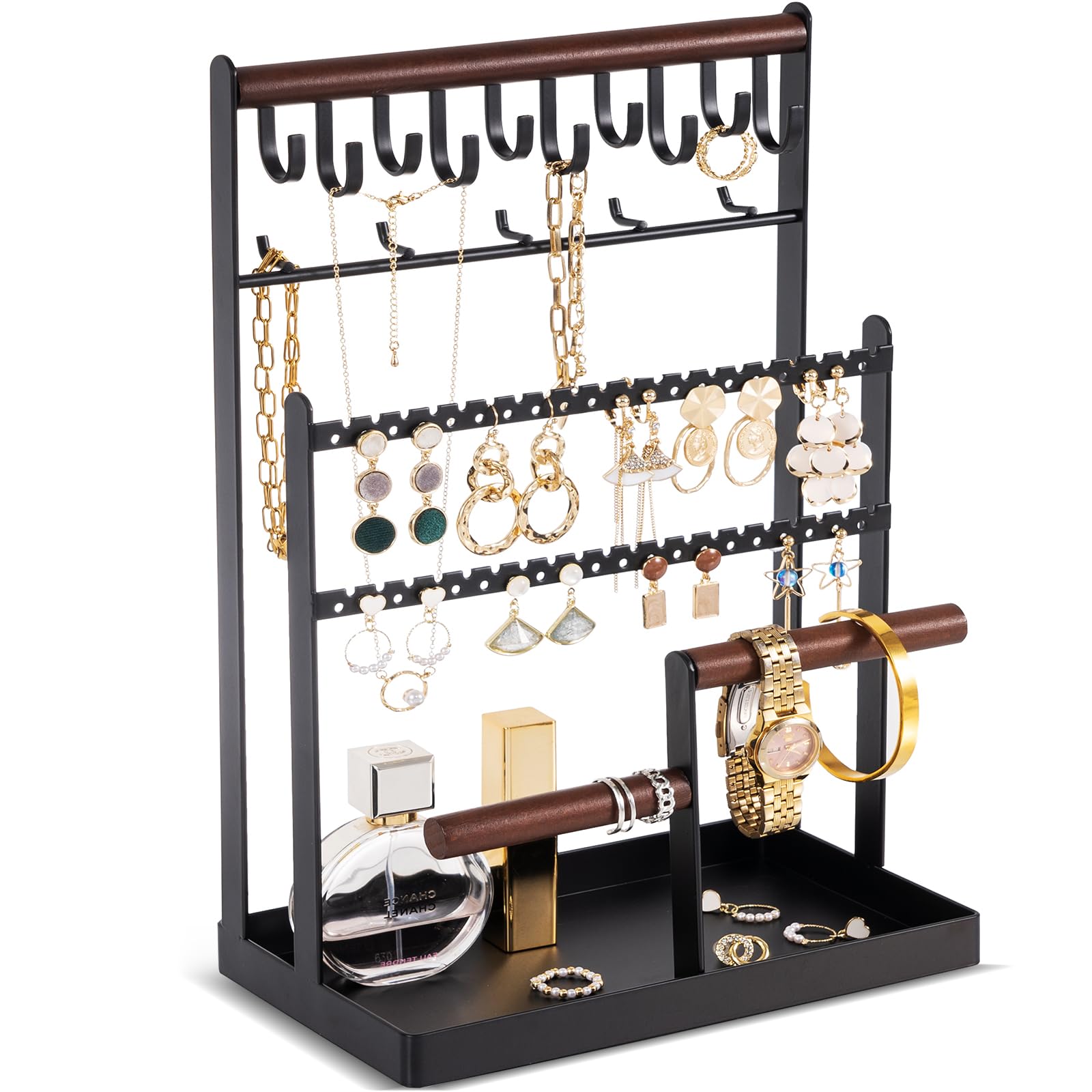 ProCase 6-Tier Jewelry Organizer Stand with 15 Hooks - Black Jewelry Display Tree for Necklaces, Earrings, Bracelets & Rings | Perfect for Bedroom Vanity, Closet Storage & Boutique Showcase