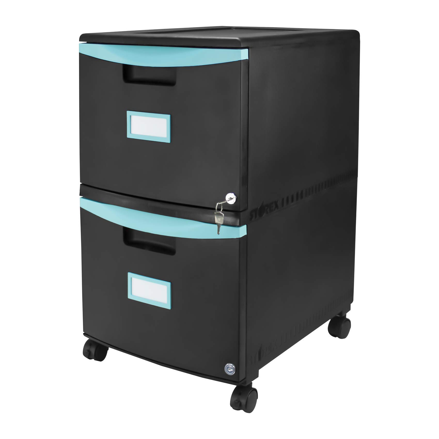 Storex 61315A01C 2-Drawer File Cabinet - Black & Teal Office Organizer for Documents | Perfect for Home Office, Classroom & Small Business Storage