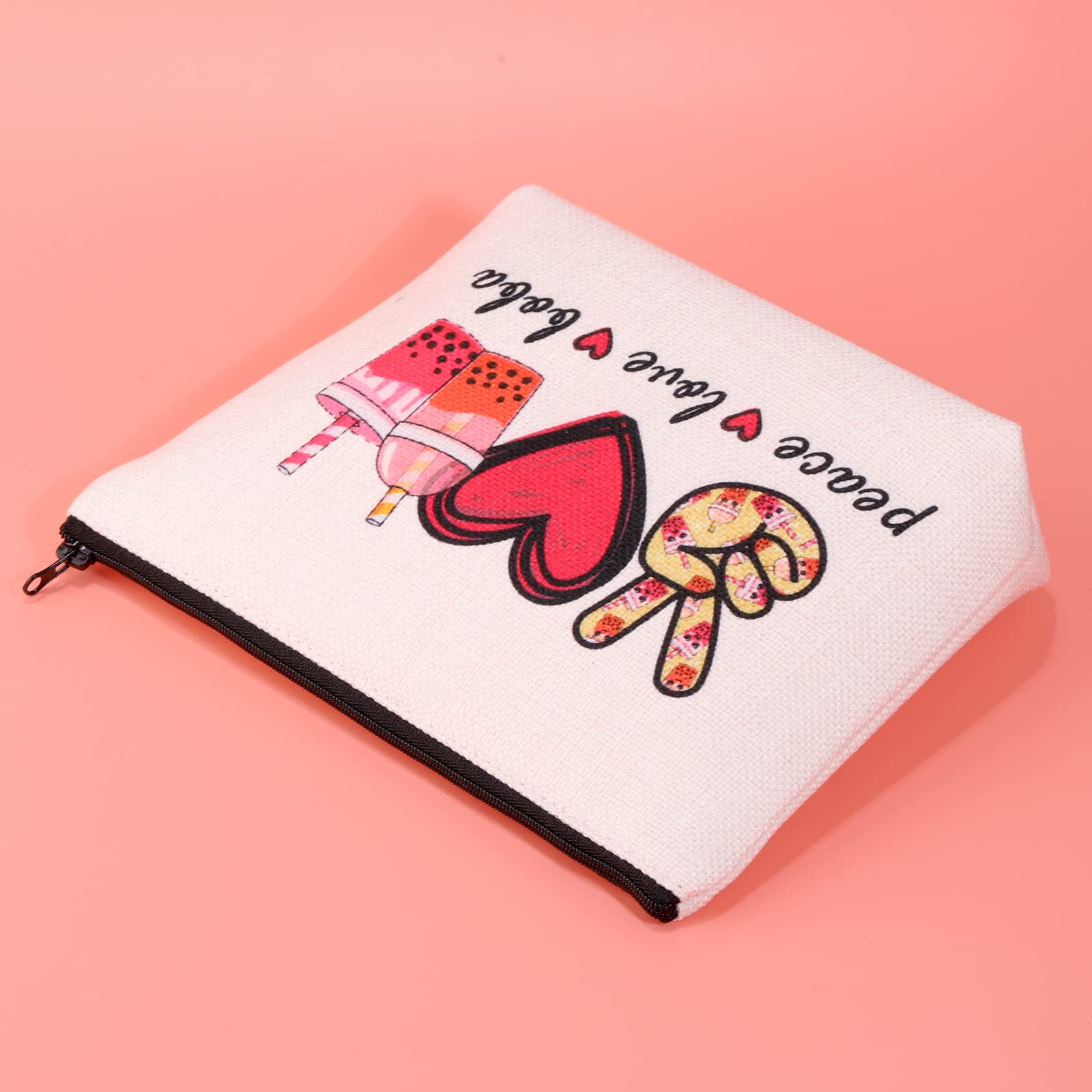 JXGZSO Peace Love Boba Cosmetic Bag - Cute Makeup Pouch with Zipper for Boba Tea Lovers - Perfect for Travel, School & Gift Giving