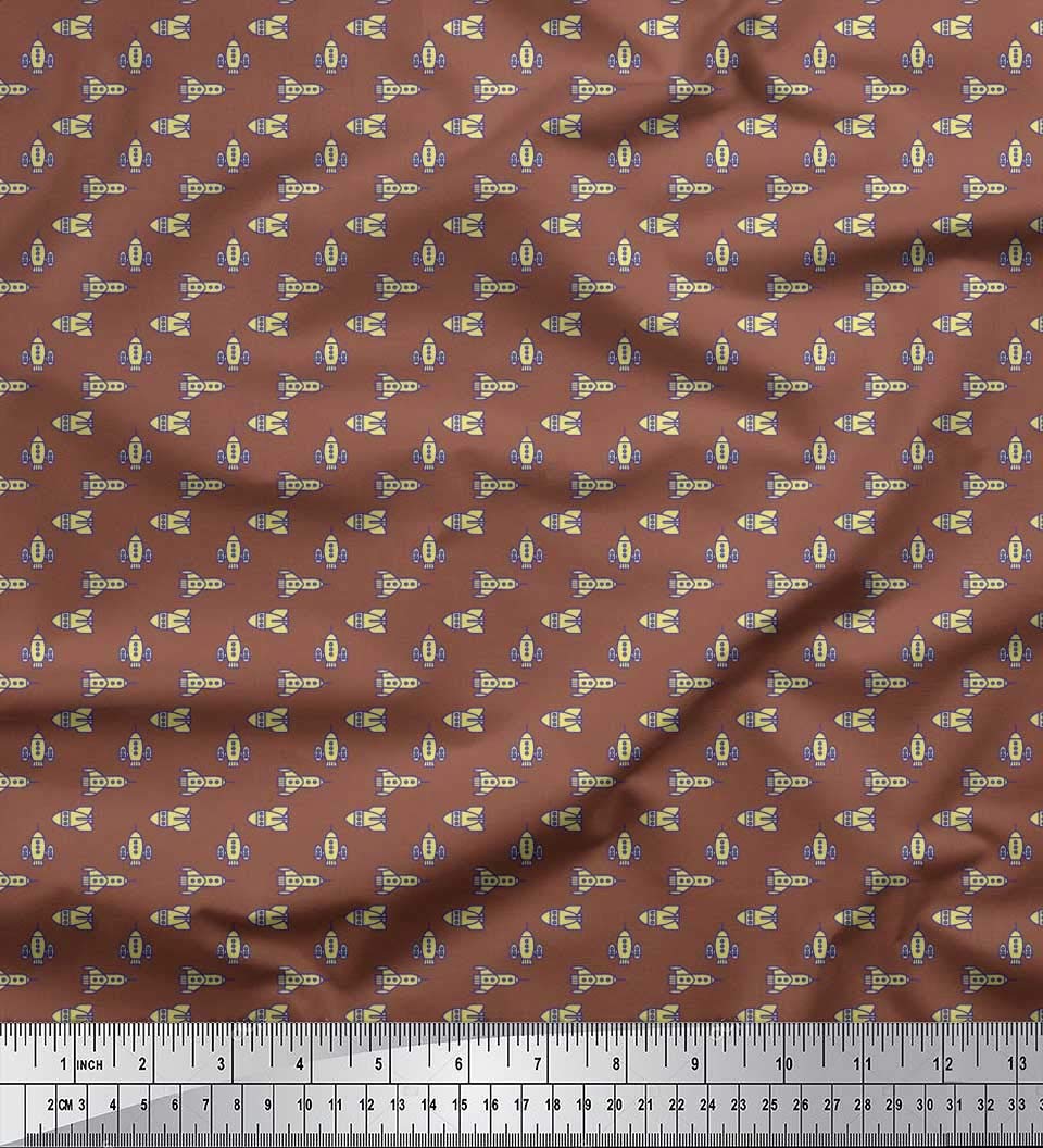 Soimoi 100% Polyester Crepe Fabric - Rocket Shirting Print Sewing Material - 42 Inch Wide (1 Yard) - Perfect for Dresses, Blouses, and DIY Fashion Projects