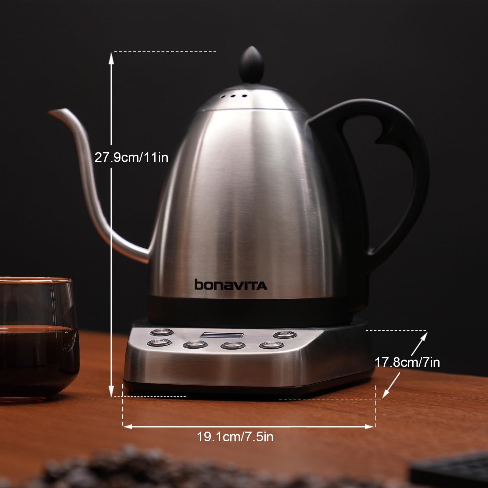Bonavita Gooseneck Electric Kettle - 1L Stainless Steel Water Boiler with Digital Temperature Control & 6 Presets | Perfect for Pour-Over Coffee, Tea, French Press & Home Brewing | Fast Heating & Precise Pouring for Coffee Shops, Cafés & Kitchen Use