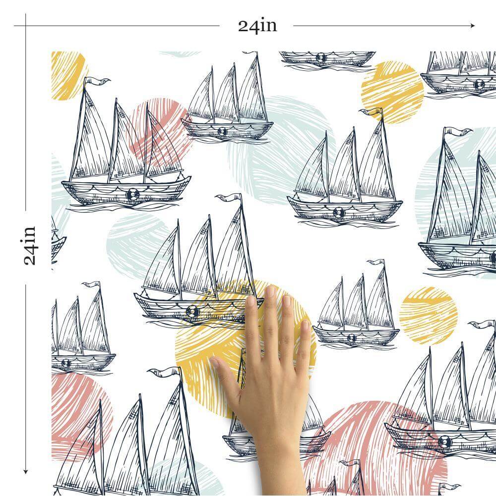 Nautical Themed Red and Yellow Peel & Stick Removable Wallpaper - Perfect for Bedroom, Bathroom, and Nursery Decor