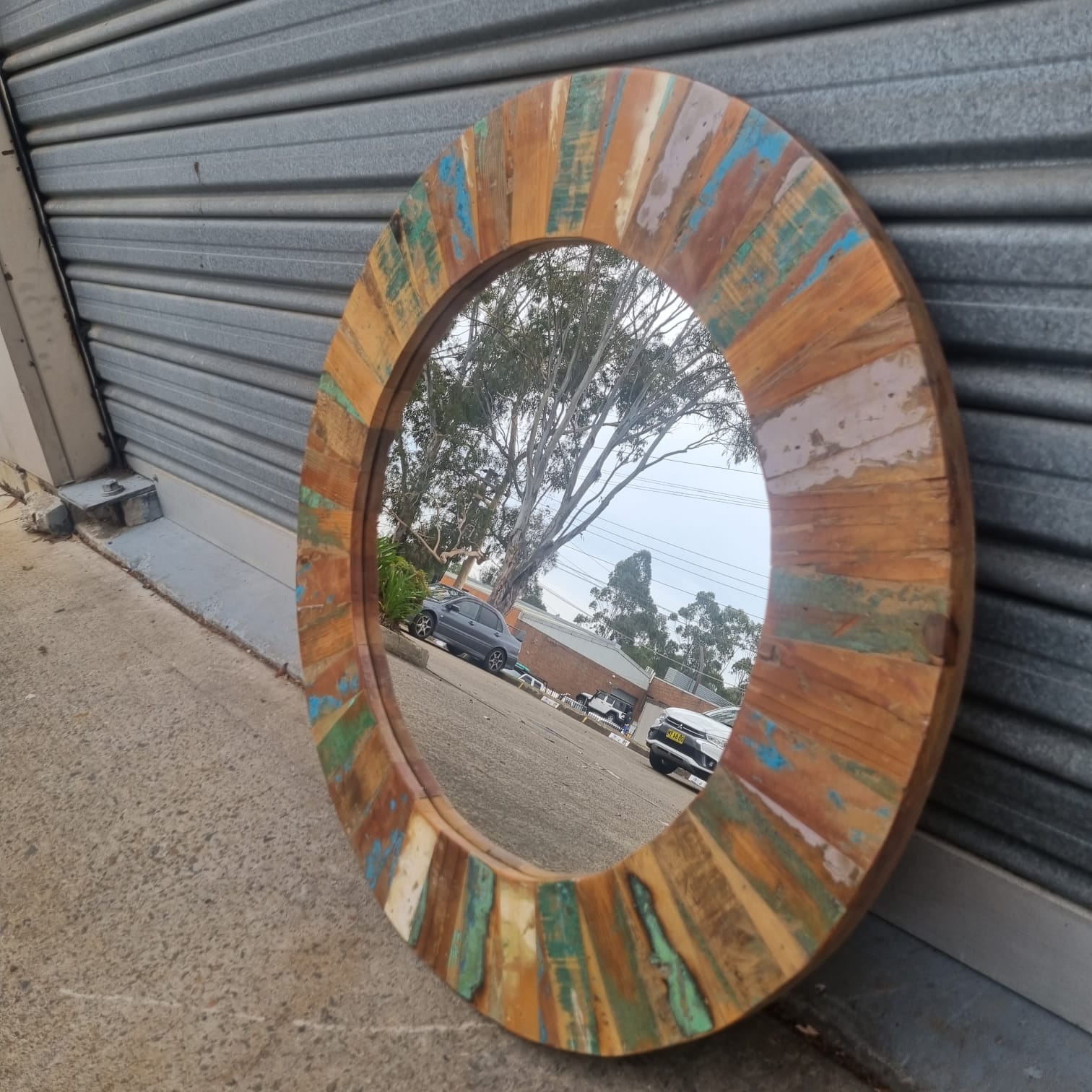 Handcrafted Floral Carved Solid Wood Round Mirror Frame - Indian Boho Home Decor for Living Room, Bedroom & Entryway