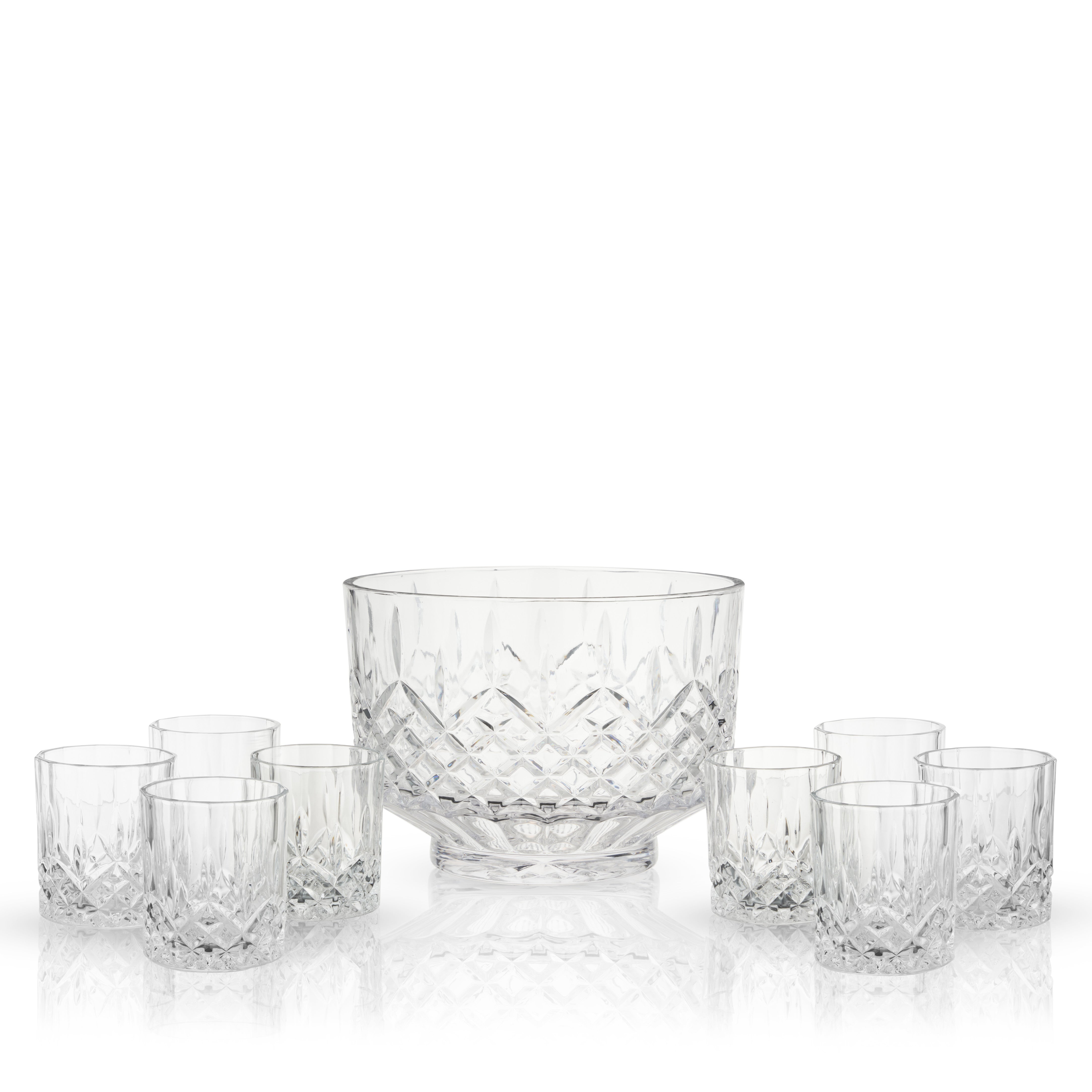 Admiral Crystal Punch Bowl and Tumbler Set - Elegant Glass Serving Set for Parties, Weddings & Entertaining - 12-Piece Drinkware Collection for Cocktails, Punch & Beverages