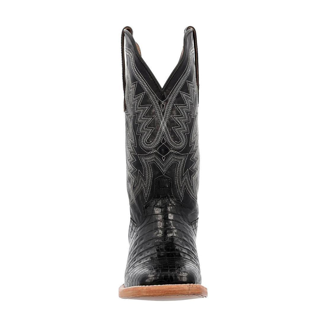 PRCA Collection Genuine Caiman Belly Leather Western Boots for Men - Black Cowboy Boots for Rodeo, Country Dancing & Western Fashion