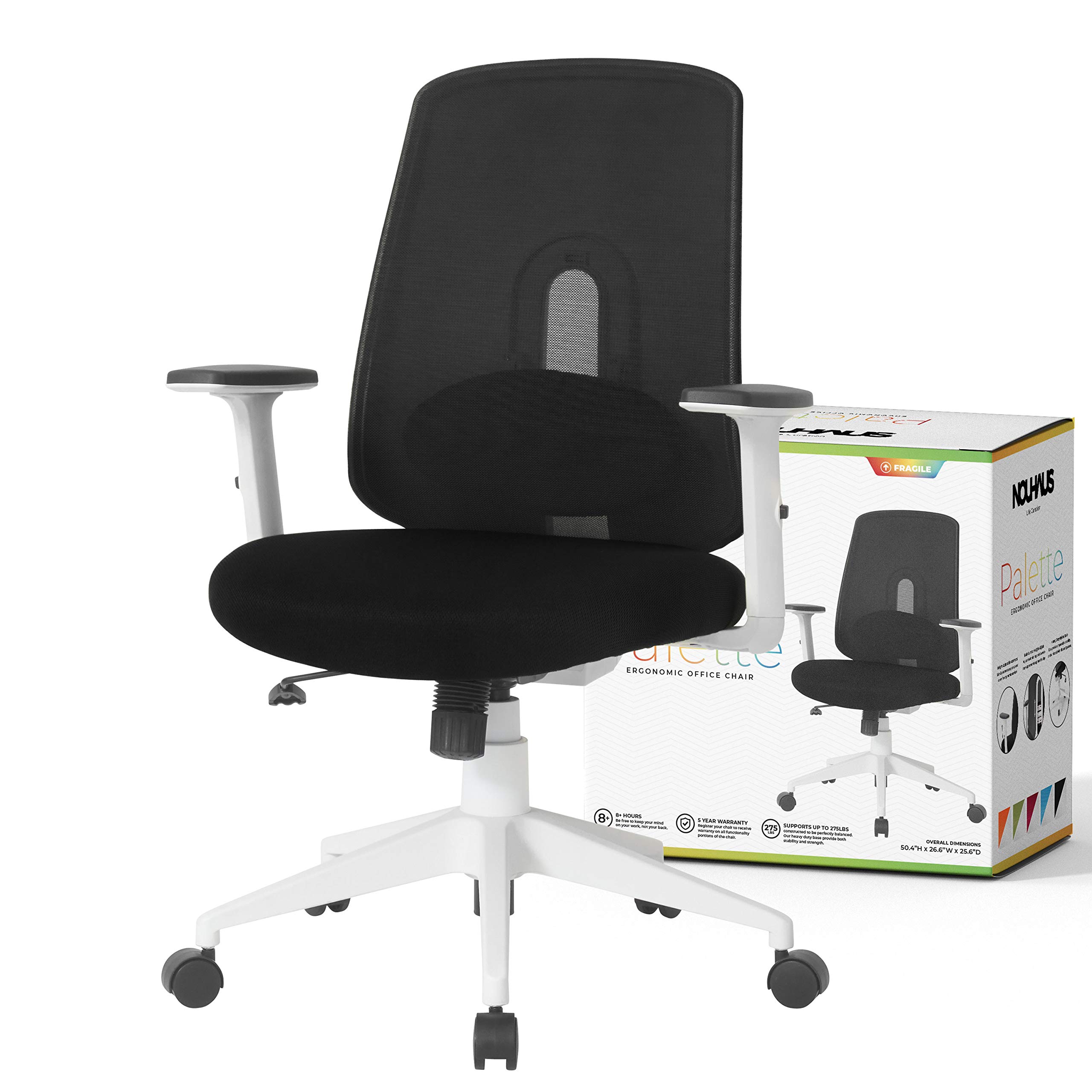 NOUHAUS Palette Ergonomic Office Chair - Adjustable Lumbar Support, Comfortable Swivel Computer Desk Chair with Wheels for Home & Office Use (Black) - Perfect for Long Work Hours, Gaming & Study Sessions