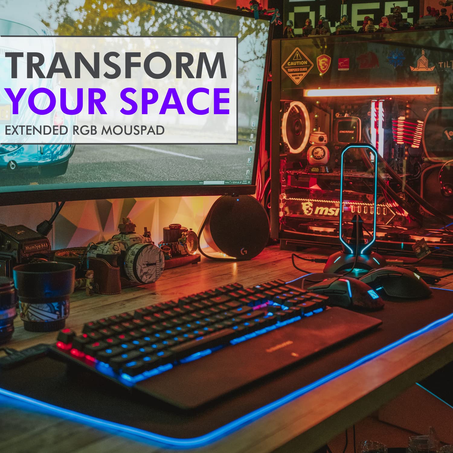 Tilted Nation RGB Gaming Mouse Pad - Large LED Mouse Mat with 8 Adjustable Light Modes, Non-Slip Rubber Base & Waterproof Surface - Perfect for PC Gaming Setup, Office Workstation & Streaming Battlestation