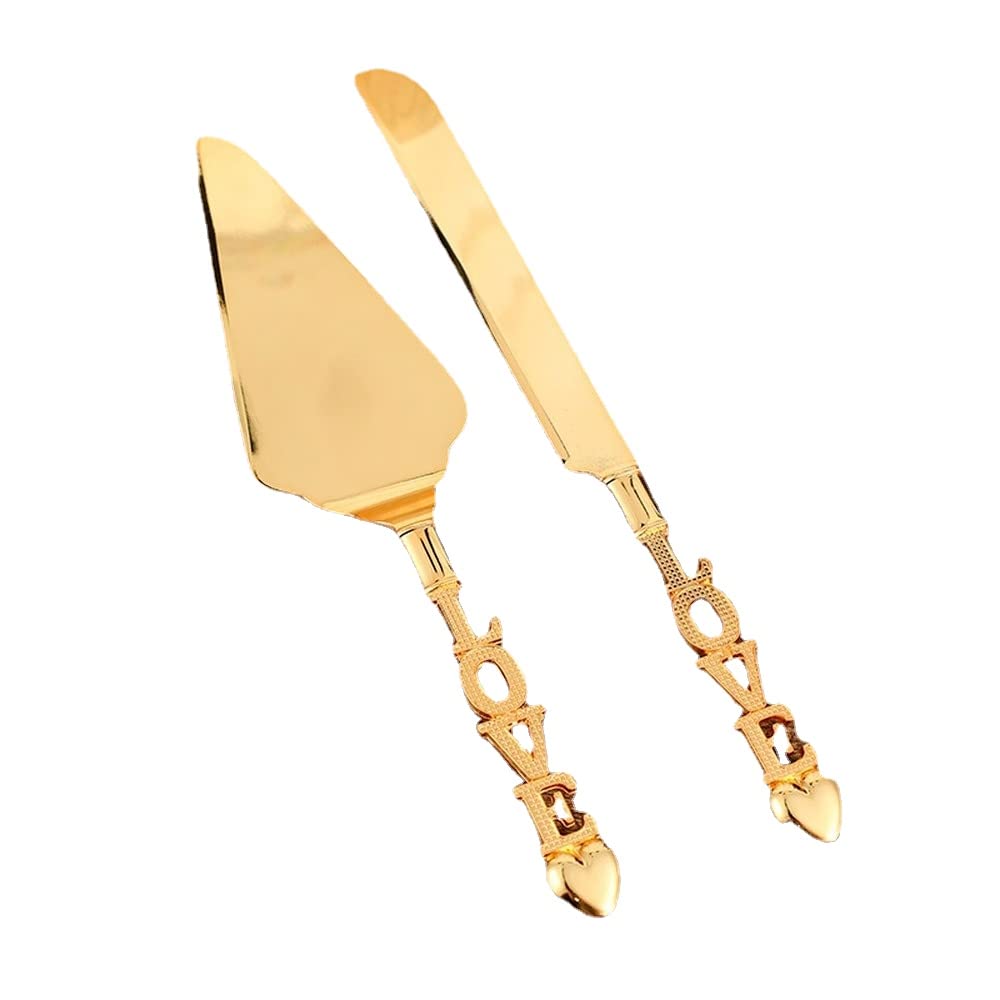2-Piece European Style Gold Cake Knife and Spatula Set - Elegant Wedding & Banquet Serving Utensils for Cakes, Pies, Pizza - Perfect for Parties, Catering & Home Baking (4-Piece)