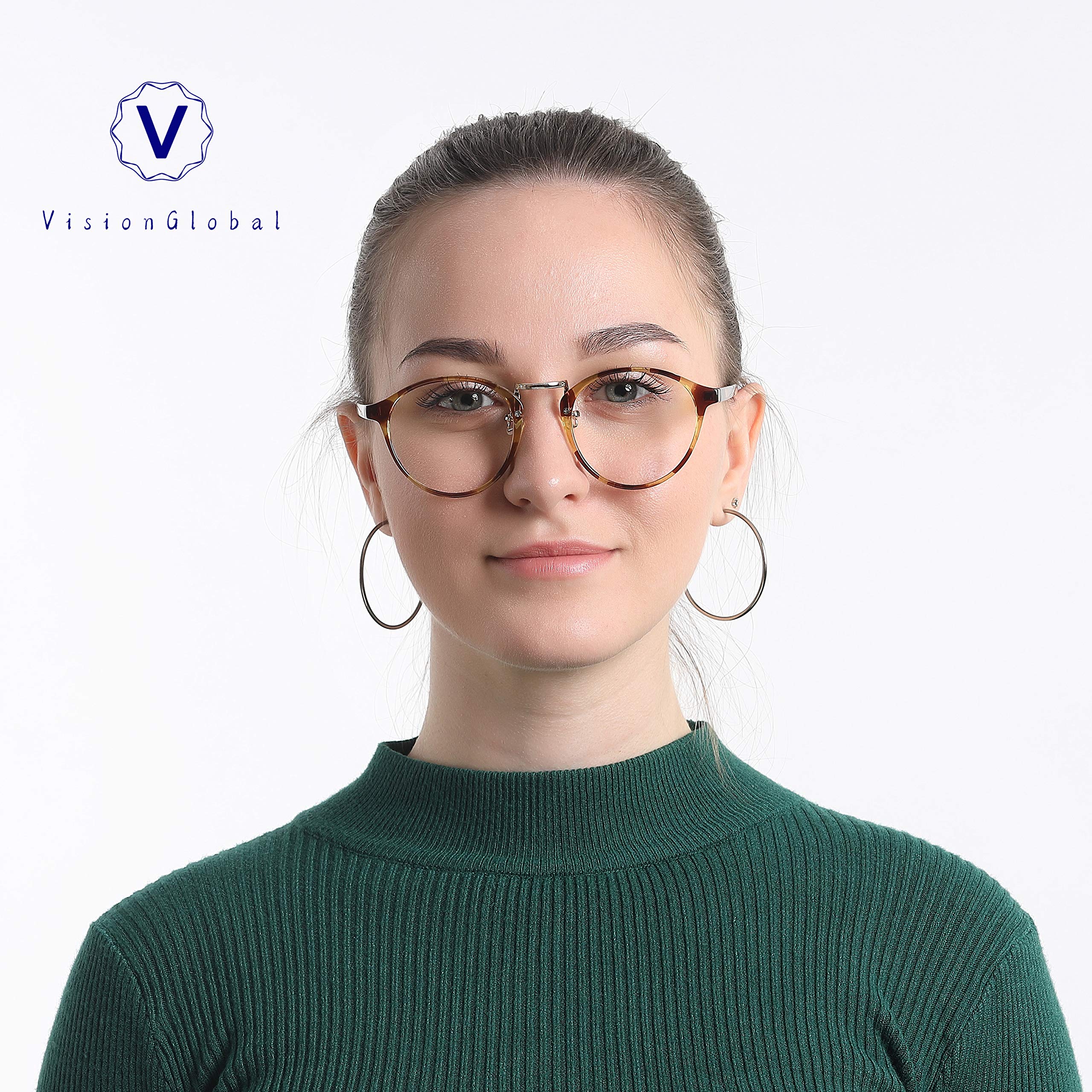 VisionGlobal Blue Light Blocking Glasses for Women & Men - Anti Eyestrain Computer Glasses with Stylish Oval Frame for Screen Time, Gaming & Office Work