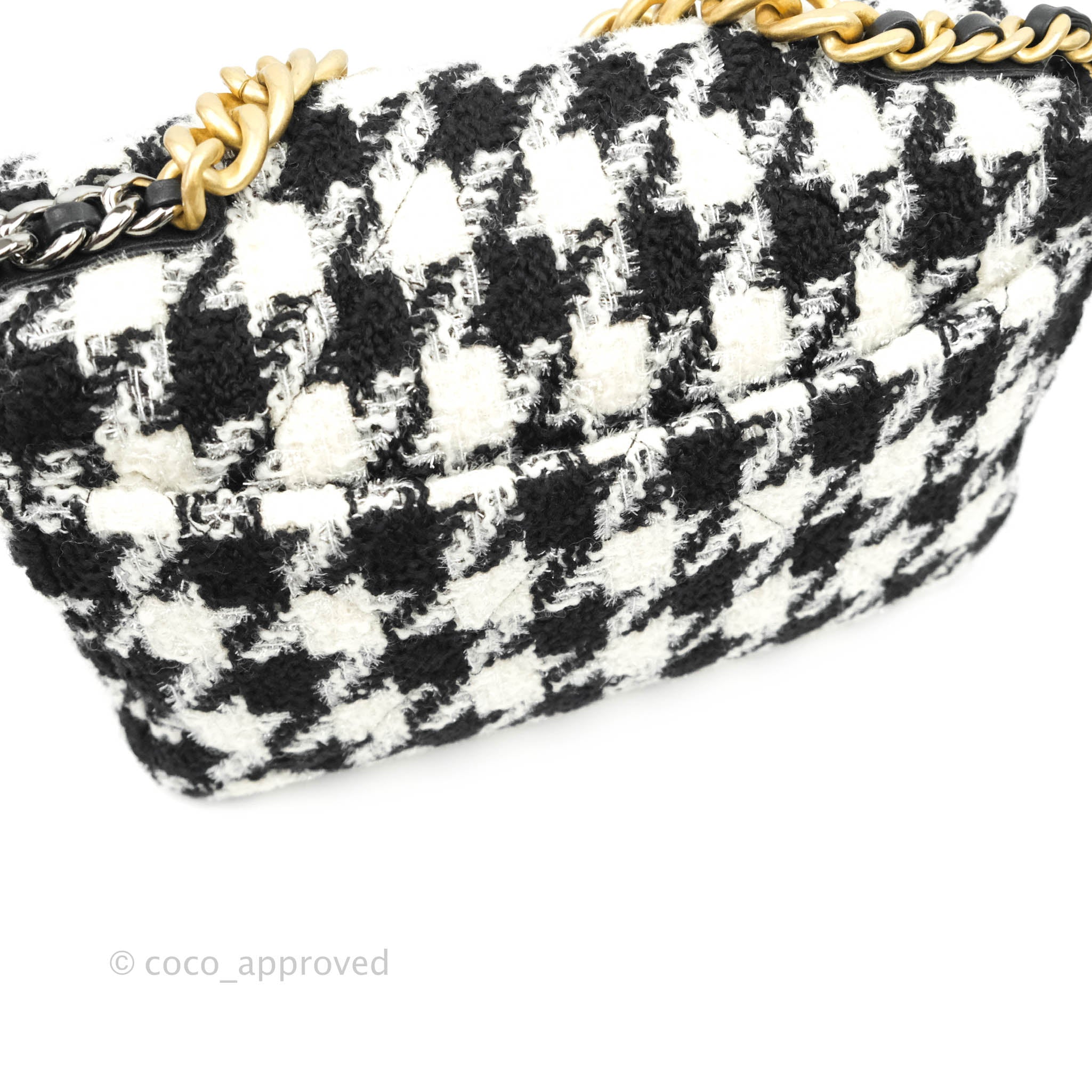 Chanel 19 Medium Flap Bag - Black & White Houndstooth Tweed with Mixed Hardware | Luxury Designer Handbag for Women, Perfect for Work, Parties & Special Occasions