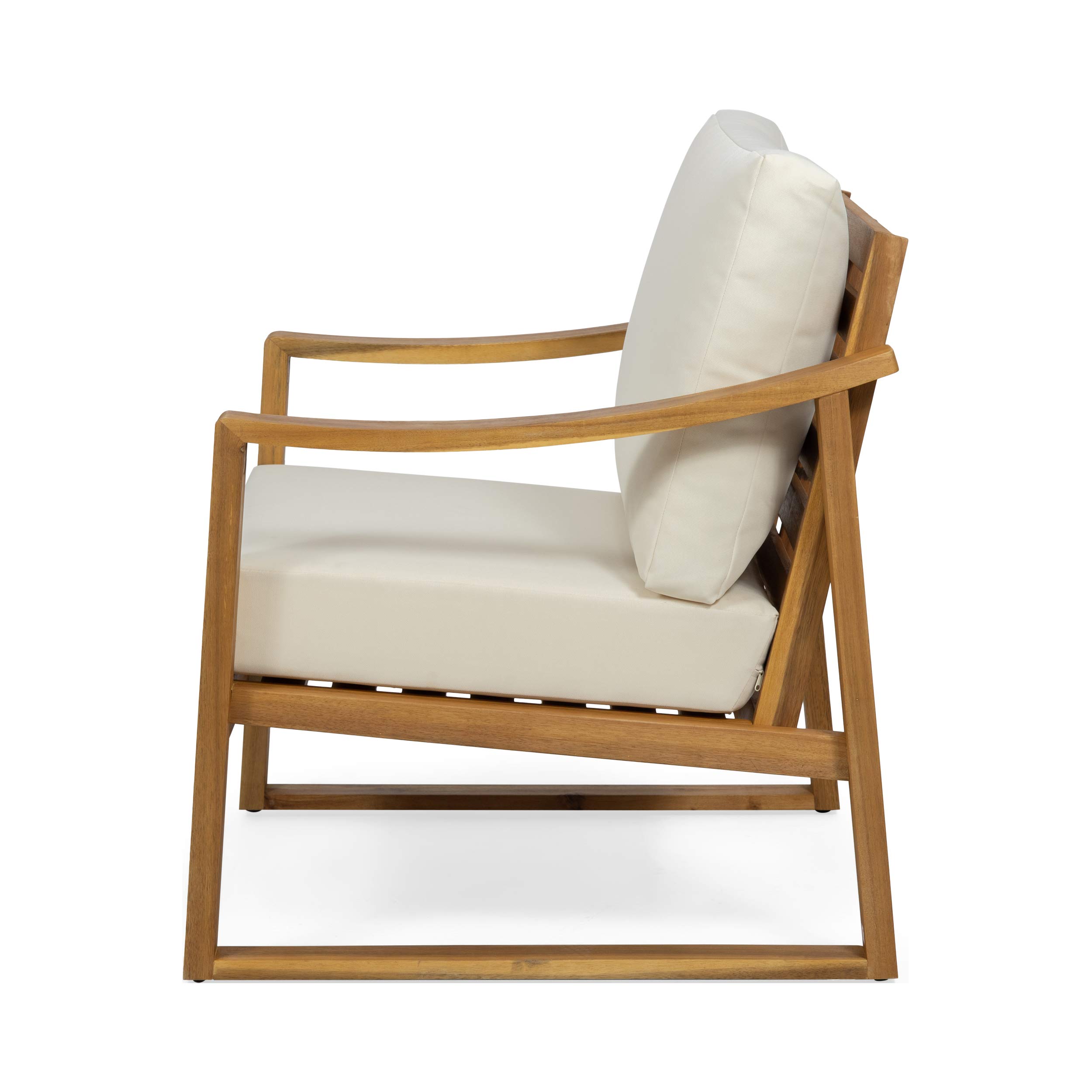 Christopher Knight Home Adolph Outdoor Acacia Wood Club Chairs with Water Resistant Cushions - Teak & Beige Patio Furniture for Garden, Poolside, and Backyard Relaxation