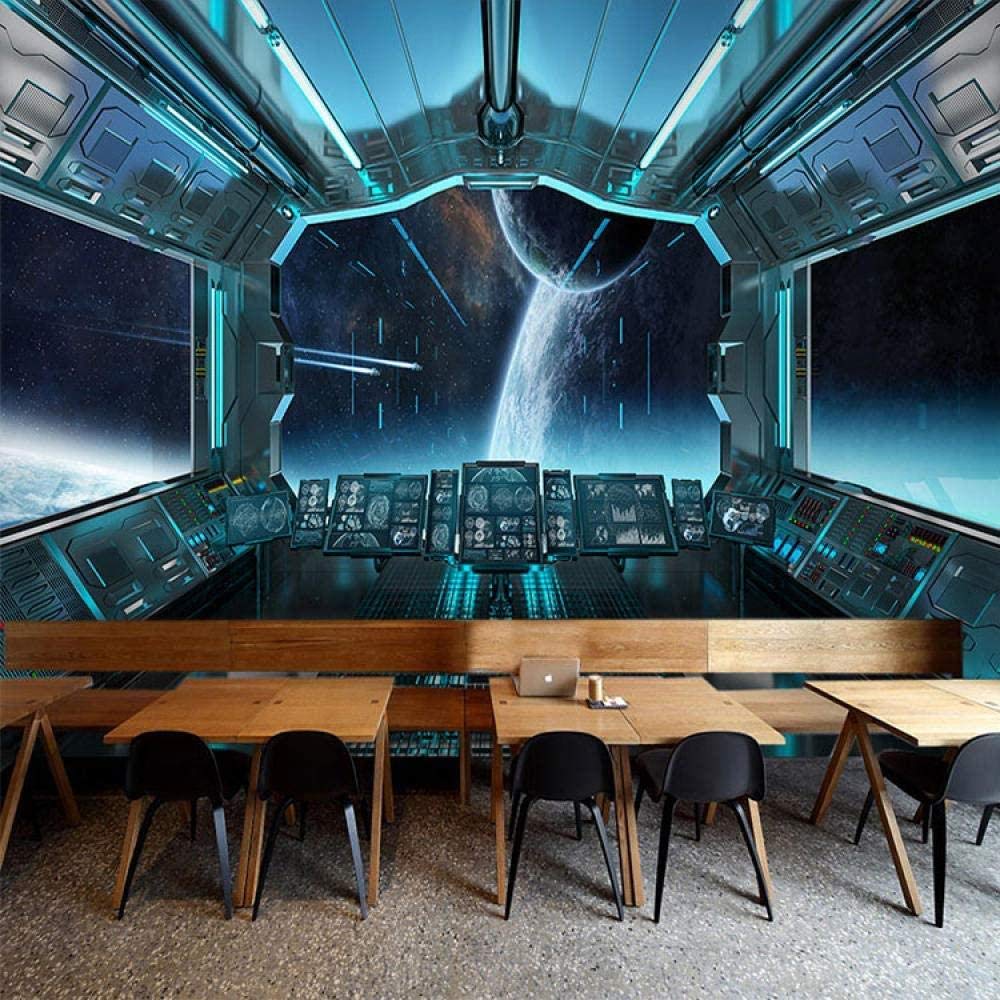 3D Universe Space Wallpaper Mural - Sci-Fi Starry Sky & Space Capsule Design for Kids Room & Home Decor | Peel & Stick Wall Art for Bedroom, Living Room, Nursery