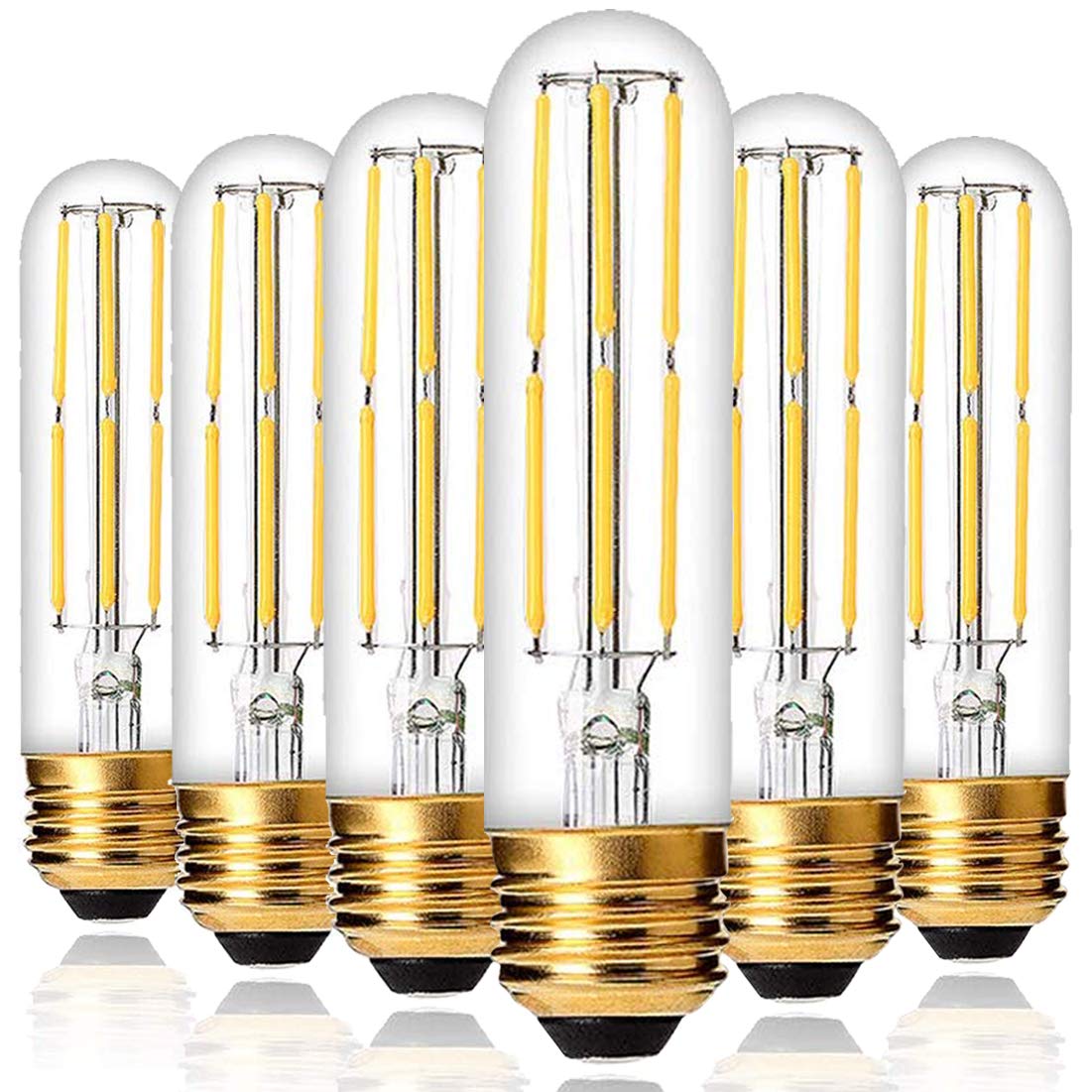 6-Pack Dimmable T10 LED Bulbs Warm White 2700K - 6W Tubular Edison Bulbs (60W Equivalent, 550LM) with E26 Medium Base - Perfect for Desk Lamps, Pendant Lights, Vintage Fixtures & Home Decor Lighting