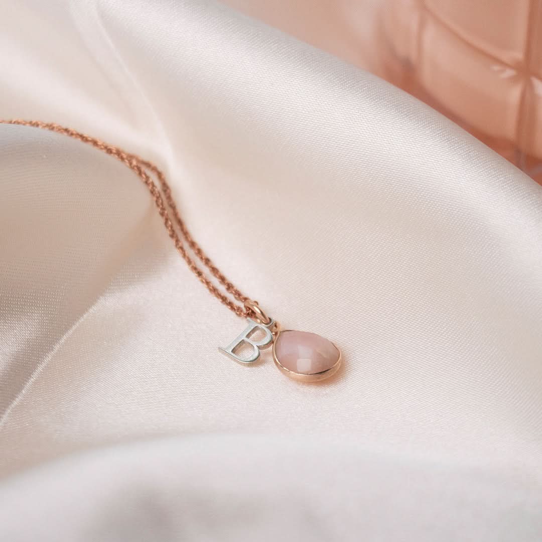 Pink Opal Charm Necklace in Rose Gold | October Birthstone Jewelry | Elegant Gift for Women, Perfect for Birthday, Anniversary & Special Occasions