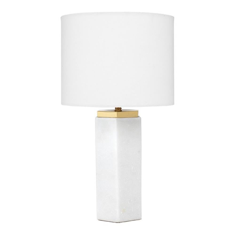 Modern Metal and Marble Table Lamp in White/Antique Brass - Elegant Home Office & Bedroom Lighting for Reading & Decor