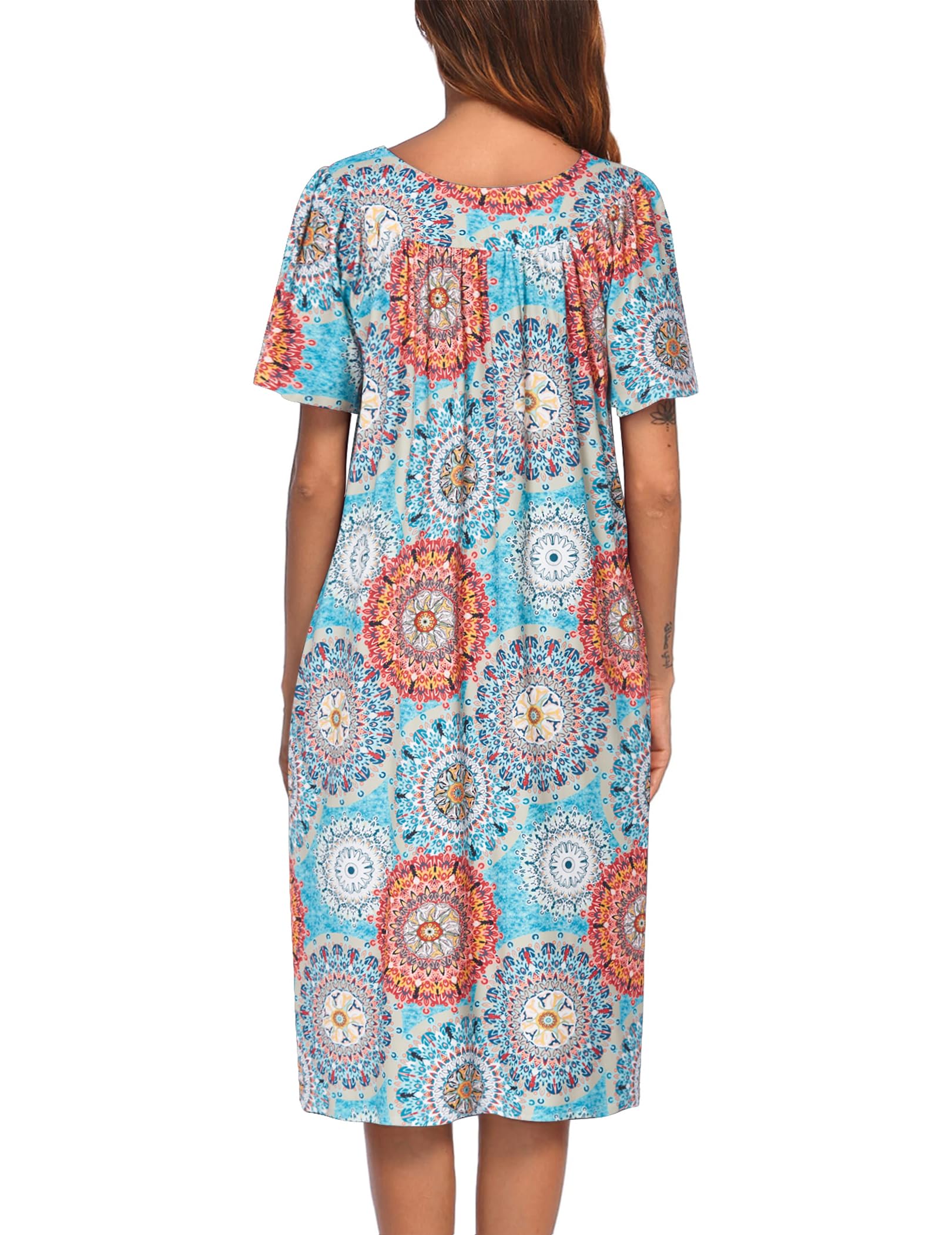 Ekouaer Women's Casual Short Sleeve House Dress with Pockets - Soft Comfortable Lounge Dress for Home, Morning Coffee, and Relaxing Outdoors
