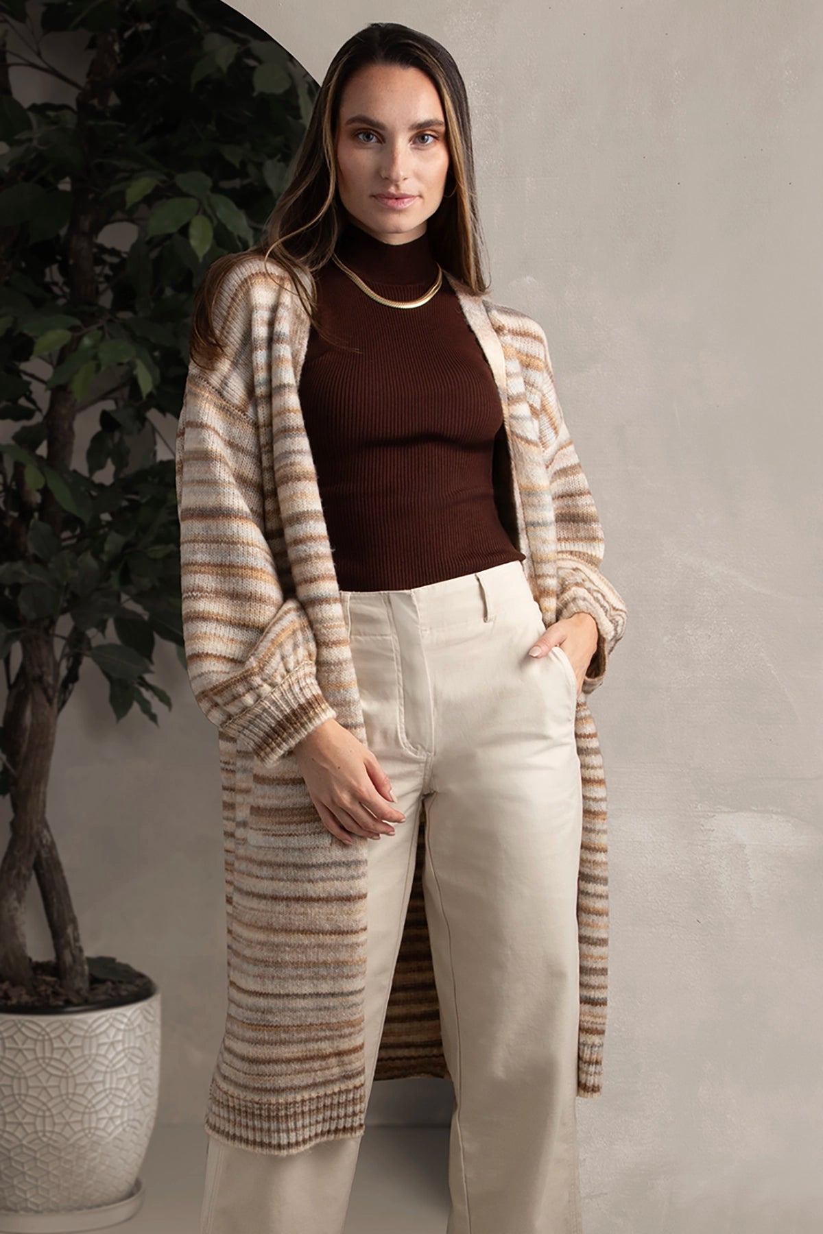 Stylish Horizontal Striped Long Cardigan Sweater for Women - Perfect for Fall Layering & Casual Outfits