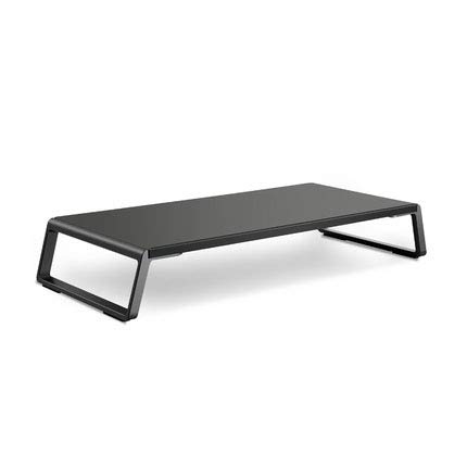 Premium Metal Monitor Stand Riser for iMac & MacBook - Space-Saving Dark Wood Grain Laptop Accessory with Sturdy Platform - Perfect for Home Office, Gaming Setup & Workspace Organization (Black)