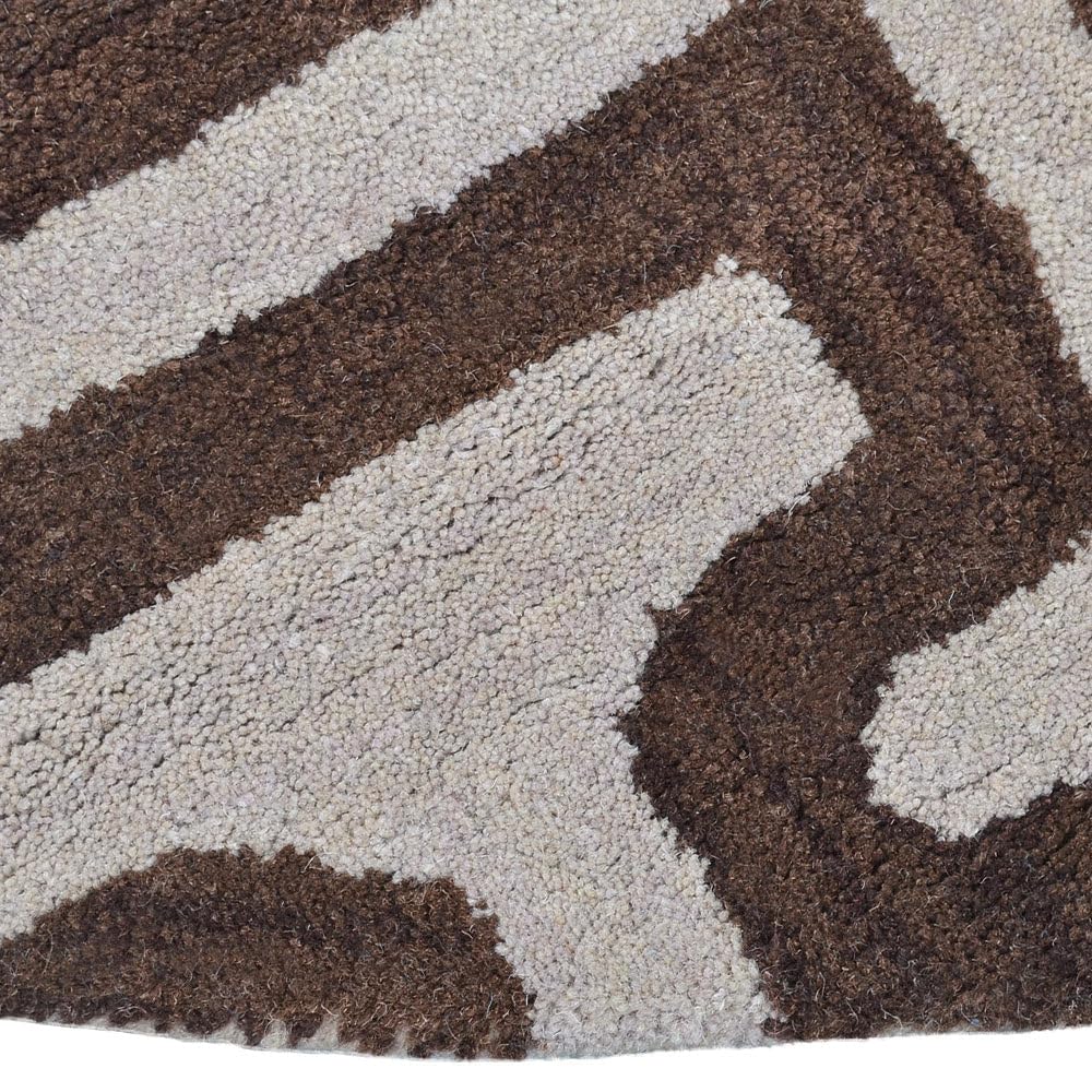 Hand Tufted Wool Eco-Friendly Round Area Rug 8'x8' - Cream & Brown Modern Design, High Pile Non-Slip for Living Room & Bedroom | Sustainable Home Decor, Soft Floor Covering for Cozy Spaces (K00727)