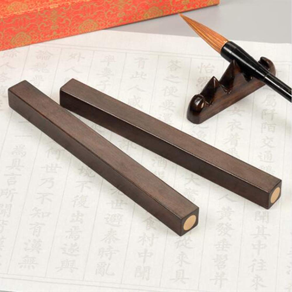 Premium Chinese Calligraphy Paperweight Gift Set - Wooden & Metal Brush Painting Writing Sumi Drawing Tool for Pressing Paper (Pack of 2) - Perfect for Artists, Calligraphy Enthusiasts & Home Office Decor