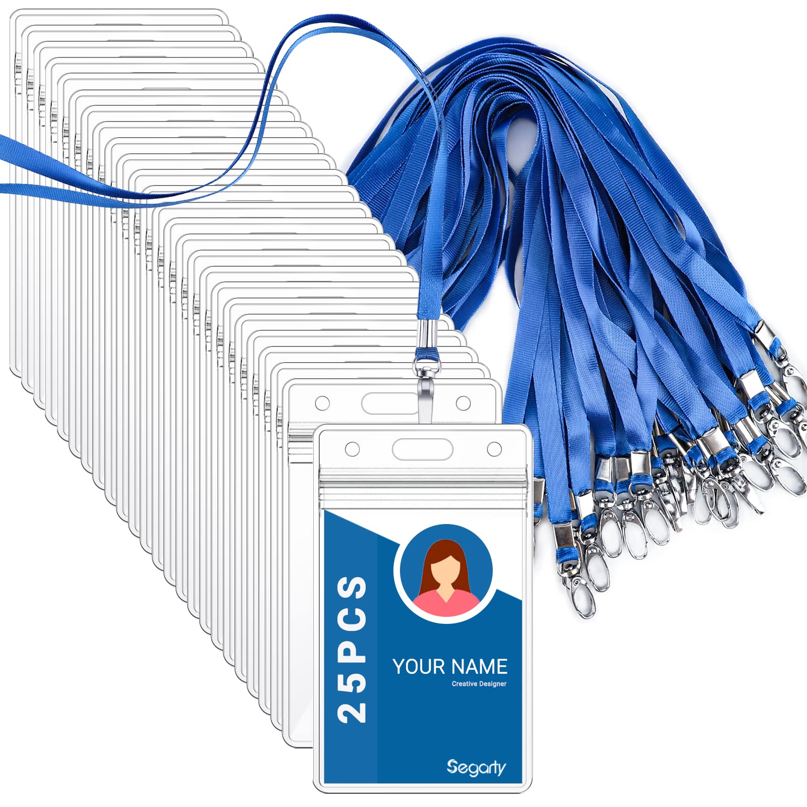 Segarty 25 Pack ID Lanyards with Clear Badge Holder - Waterproof for Office, School & Business