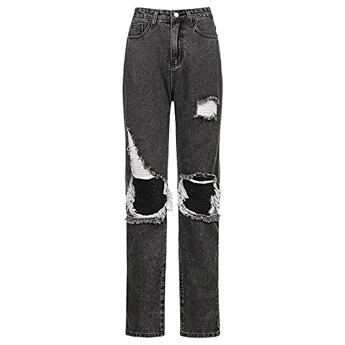 AIouios Women's Flare Leg Jeans - High Waist Ripped Denim Pants with Slant Pockets | Casual & Trendy Straight Leg Pants for Everyday Wear, Office, and Night Out