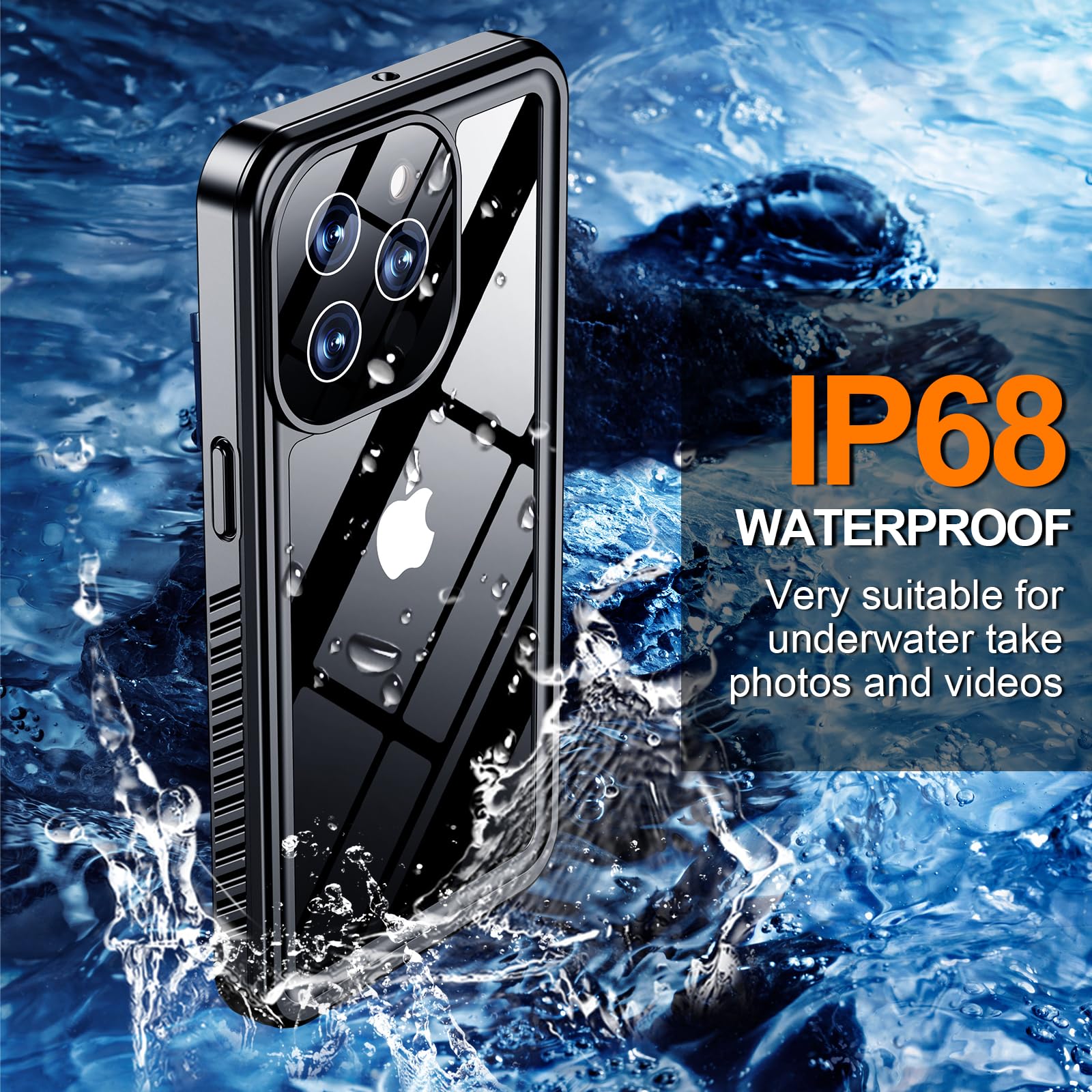 **Hualele Rugged iPhone 12 Pro Case (6.1 Inch) – Military-Grade Drop Protection (12FT), IP68 Waterproof, Full-Body Heavy Duty Protection – Black | Perfect for Outdoor Adventures, Construction Work & Extreme Sports**