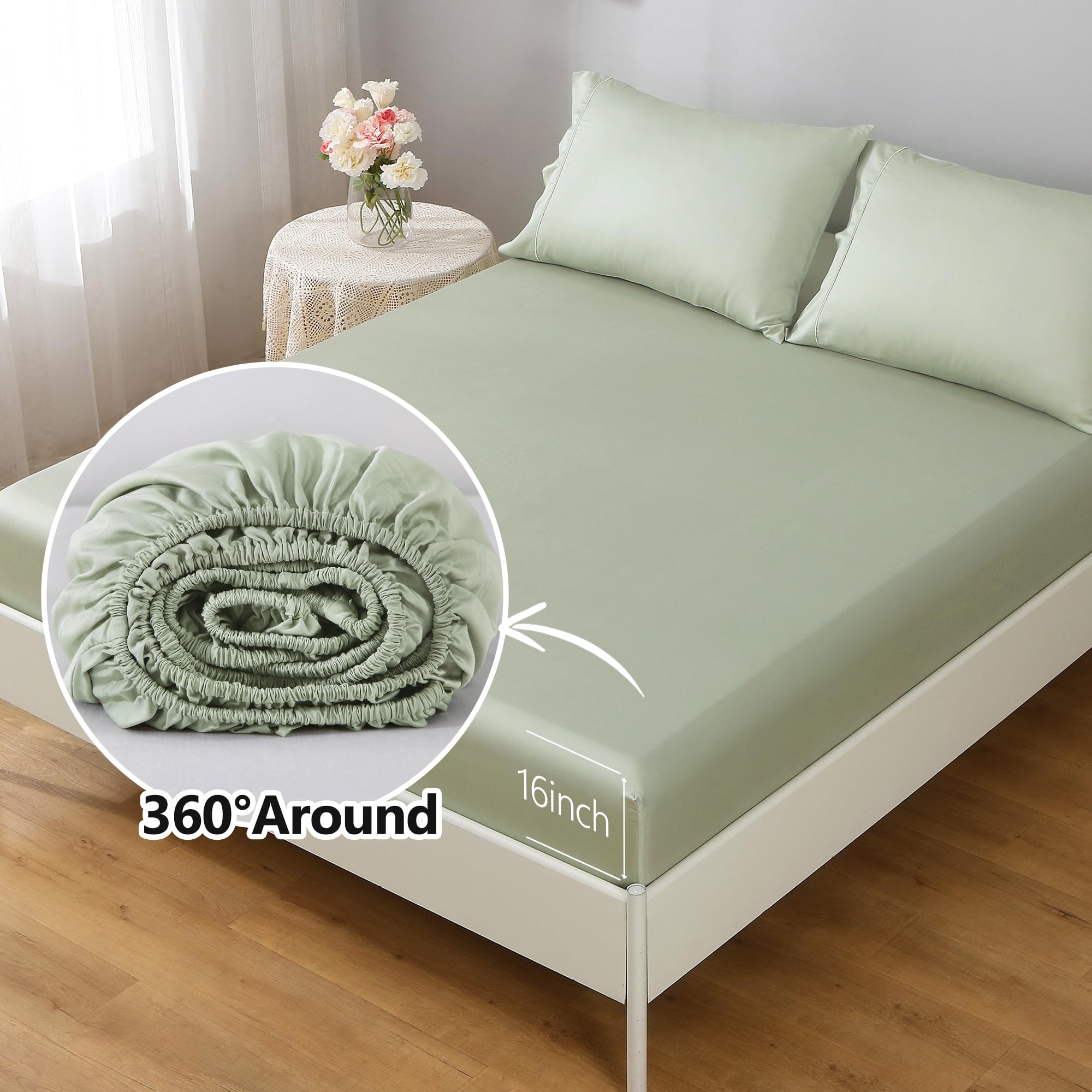 Bamboo Rayon Cooling Bed Sheets Set - King Size, Deep Pocket (16
