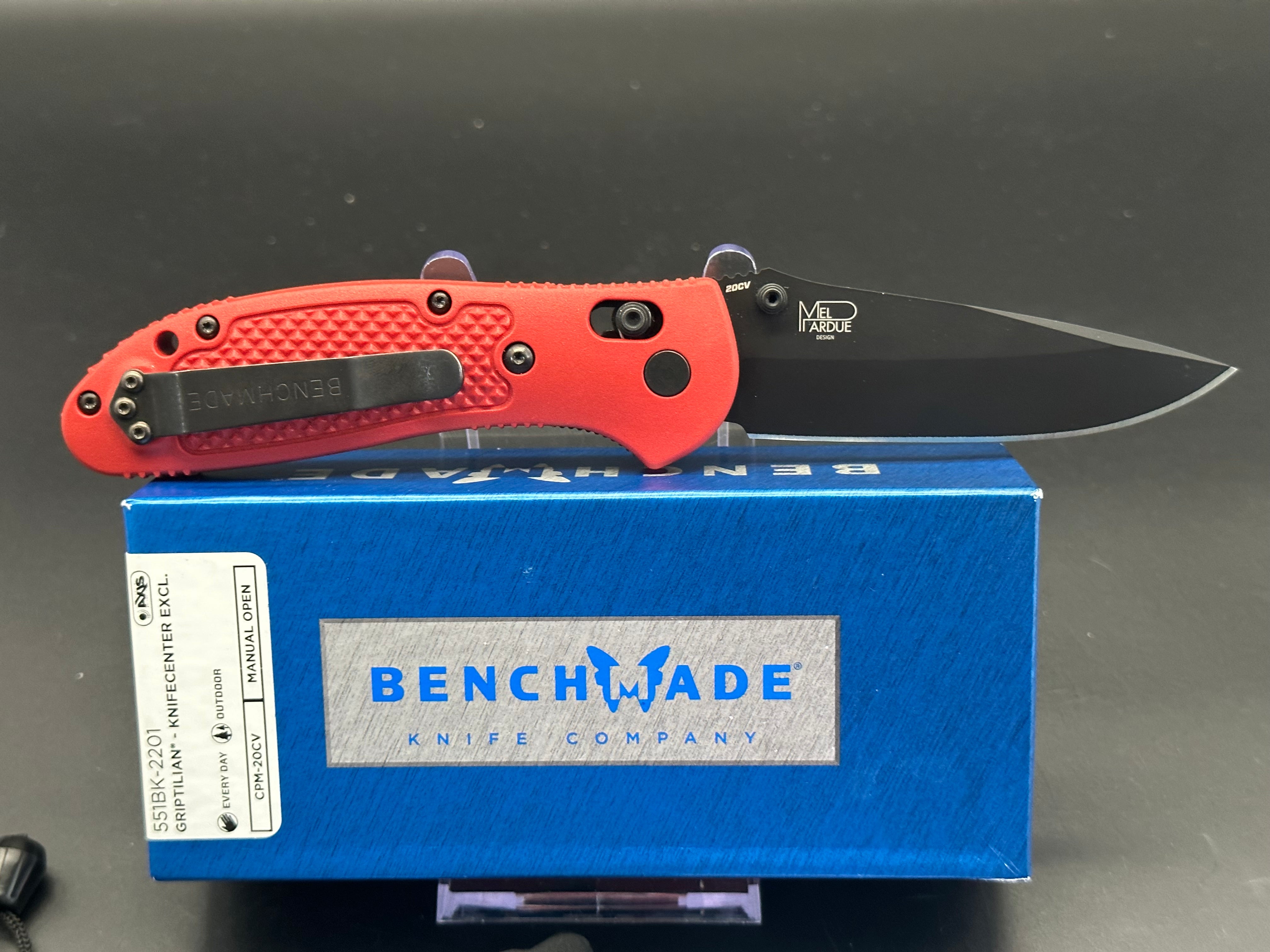 Benchmade Griptilian Knife - Exclusive 20CV Steel Blade with Red GFN Handles | EDC, Outdoor, Camping, Survival & Tactical Use