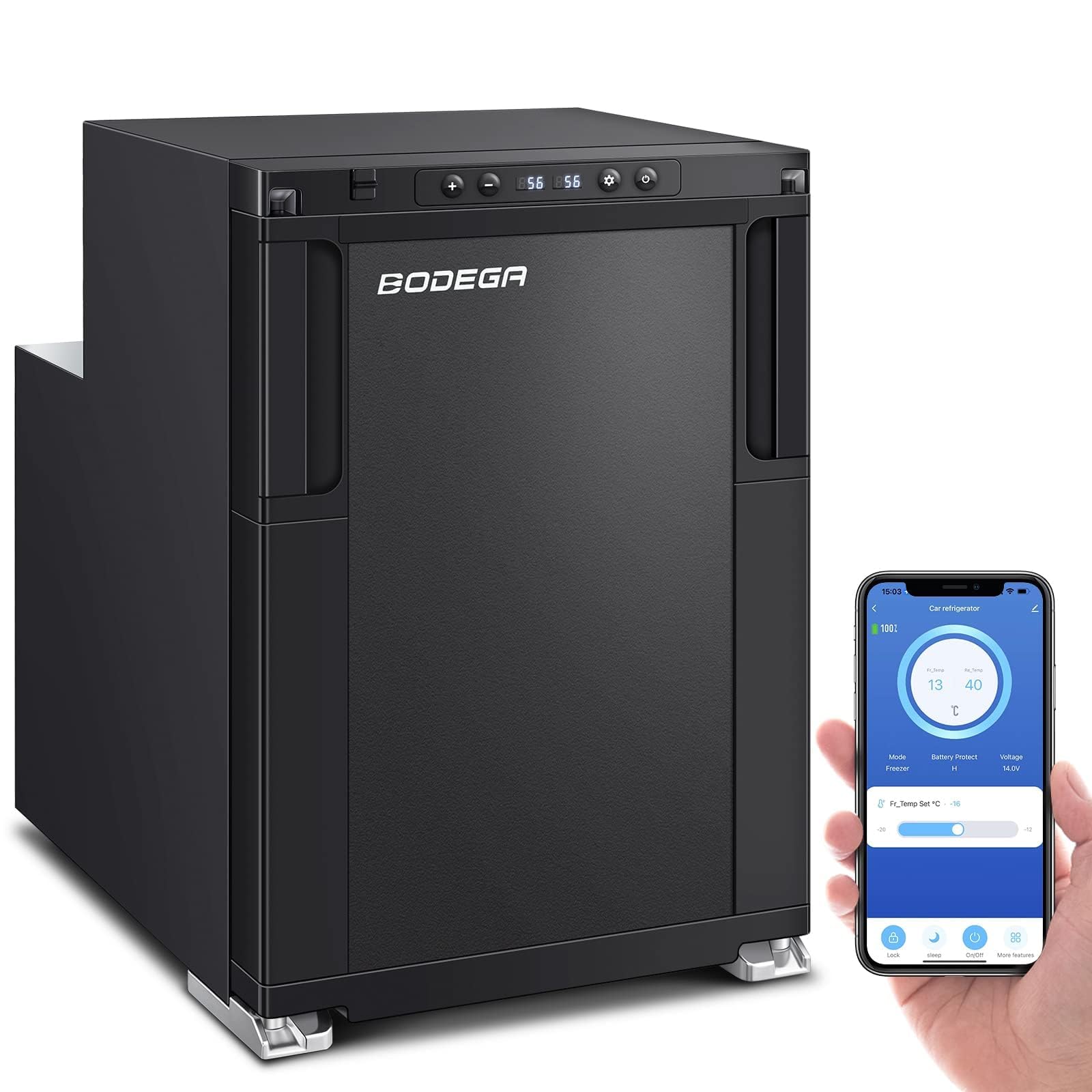 Upgraded 12V/24V DC RV Refrigerator - 45L (1.6 cu.ft) Portable Fridge Freezer with APP Control & Lock, Temperature Range -4°F to 46°F for Truck, RV, Camping, Travel - Perfect for Road Trips, Outdoor Adventures & Mobile Living