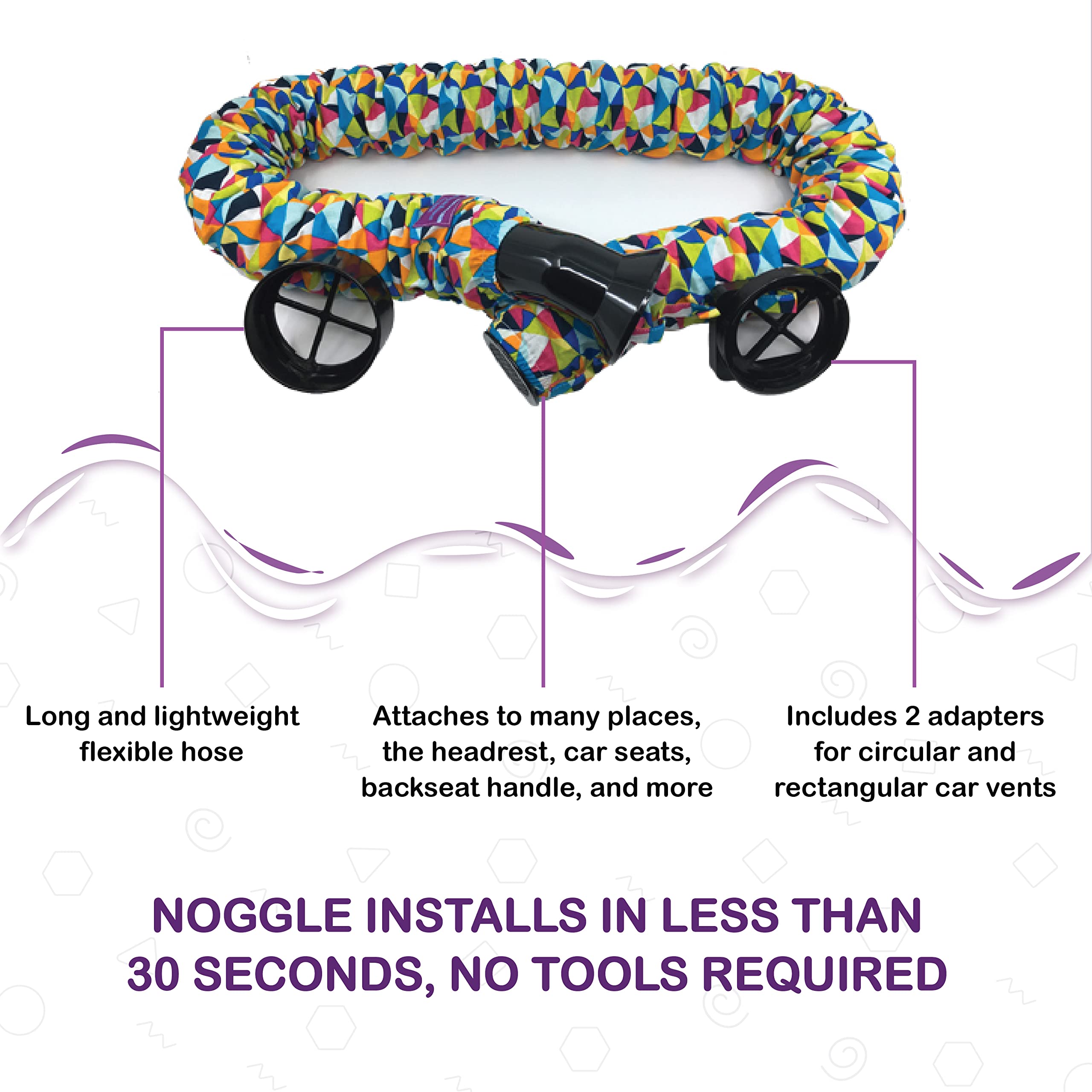 NOGGLE 8ft Kids Personal Air Conditioning System - Made in USA - Car Vent Hose for Backseat Cooling - Directs Cool Air to Children in Vehicles - Perfect for Road Trips & Summer Travel - Grey