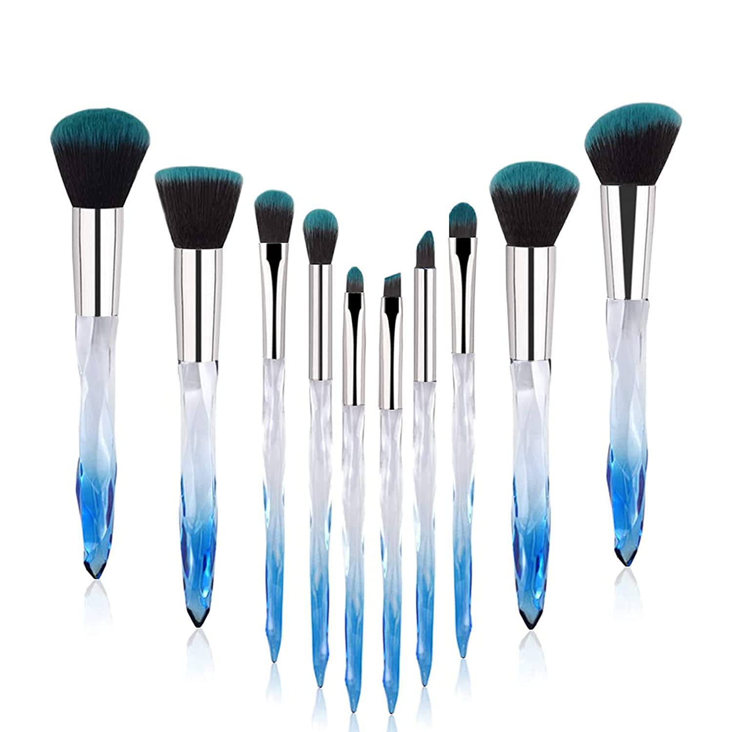 COSLUXE 10-Piece Makeup Brush Set with Crystal Handle - Kabuki, Foundation, Concealer, Powder, Eyeshadow & Highlight Brushes | Professional Cosmetic Brush Kit for Flawless Makeup Application (Great for Travel & Daily Beauty Routine)