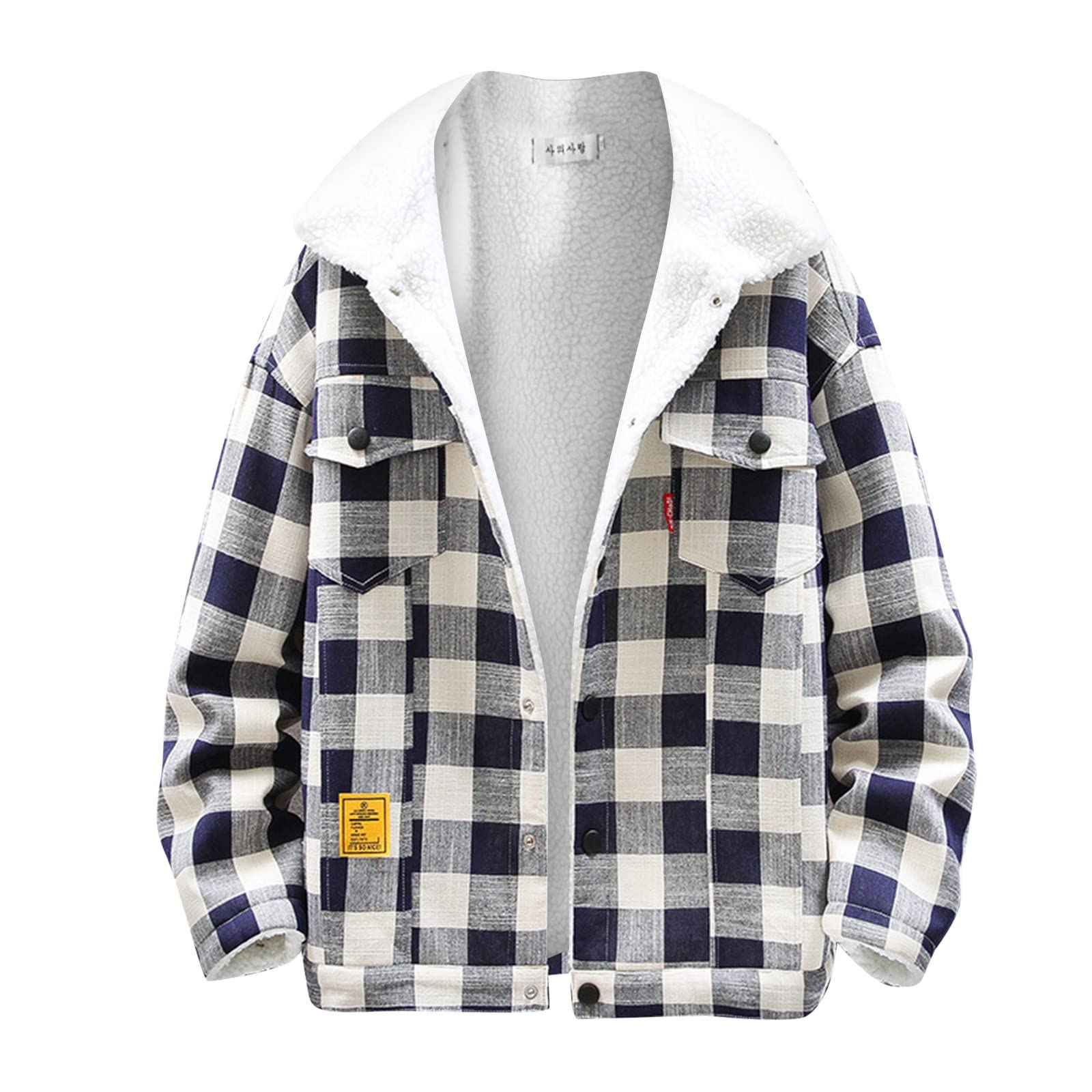 Men's Zip-Up Fleece Plaid Coat with Pockets - Loose Fit Winter & Autumn Jacket for Outdoor Activities and Casual Wear