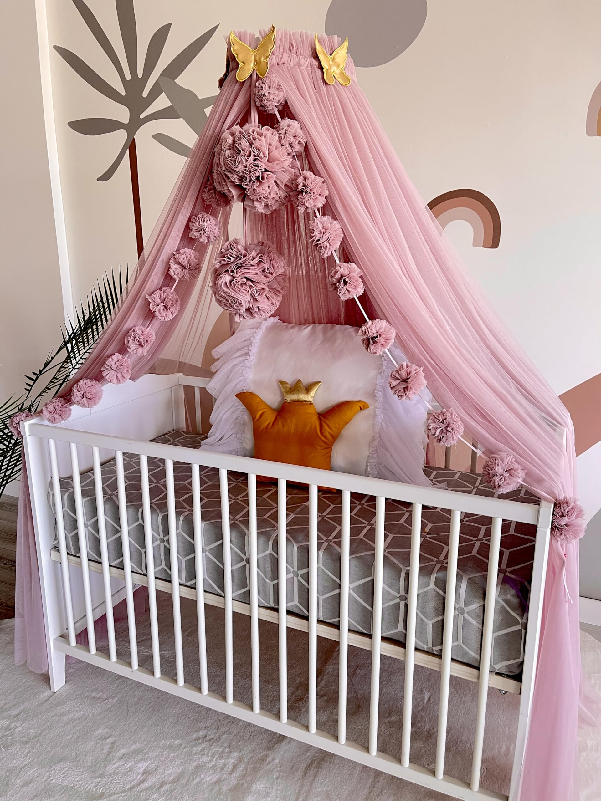 Fancyroom Baby Bed Canopy - Pink Princess Crib Canopy with Mosquito Net for Nursery Decor | Breathable Cotton Fabric for Newborn & Toddler Safety | Perfect for Nursery, Bedroom, and Baby Shower Gifts