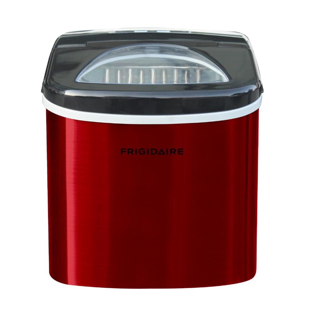 FRIGIDAIRE RIC117-SSRED Stainless Steel Countertop Ice Maker - Medium Red - Fast Ice Production for Home, Office, and Parties