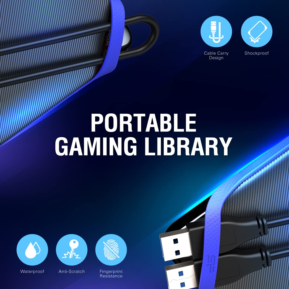 Silicon Power 4TB Rugged External Hard Drive - Shockproof USB 3.2 Portable HDD for PS5, Xbox, PC & Mac - Ideal for Gaming, Backup & Storage