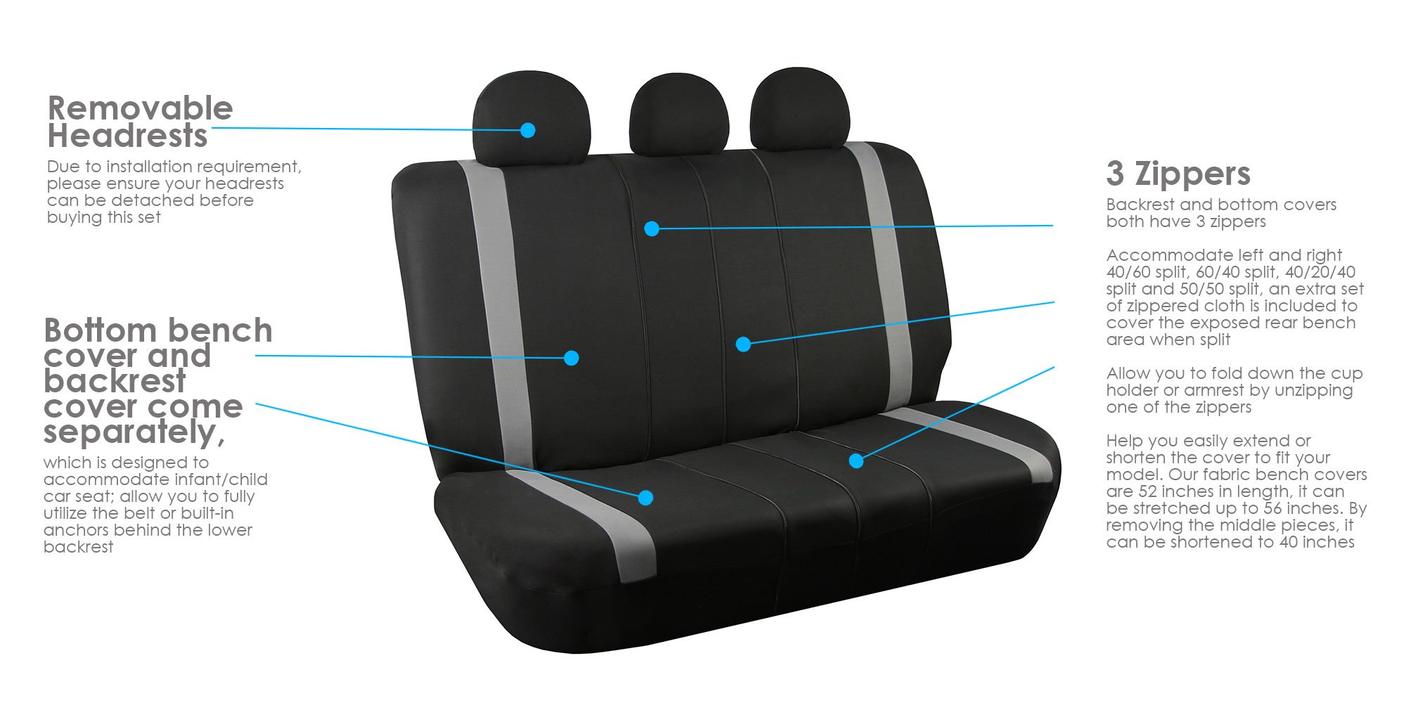 Premium Universal Fit FH Group Automotive Seat Covers - Blue Supreme Modernist 1-Piece Front & Split Bench Rear Set | Airbag Compatible for SUV, Sedan, Truck | Durable Protection for Commuting, Road Trips & Family Travel