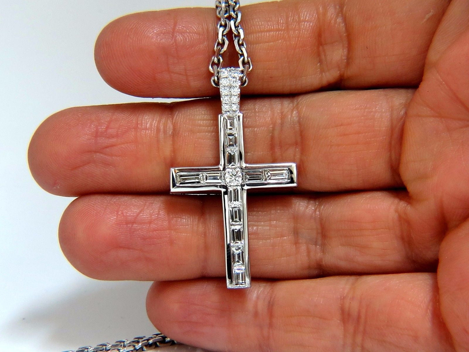 2.40ct Natural Diamond Baguette & Round Cross Pendant Necklace in 14K Gold - Perfect for Gifts, Weddings & Religious Occasions