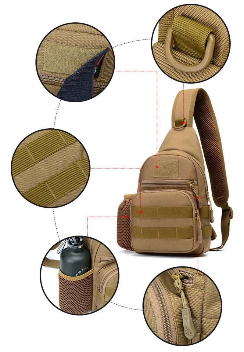 Portable Hiking & Travel Sling Shoulder Bag - MOLLE Chest Pack for Men - Outdoor Sports Bottle Pouch - Camping Hunting Fishing Backpack - Perfect for Hiking, Travel & Outdoor Adventures