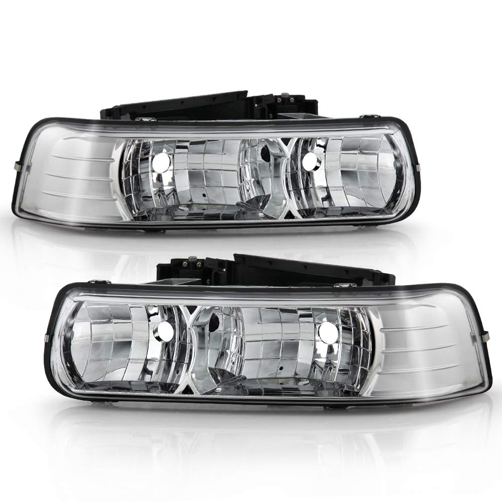 ACANII Chrome Crystal Headlights for 1999-2002 Chevy Silverado 1500/2500/3500 & 00-06 Tahoe Suburban - Pair Set | Durable & Bright LED Replacement for Night Driving & Off-Road Adventures