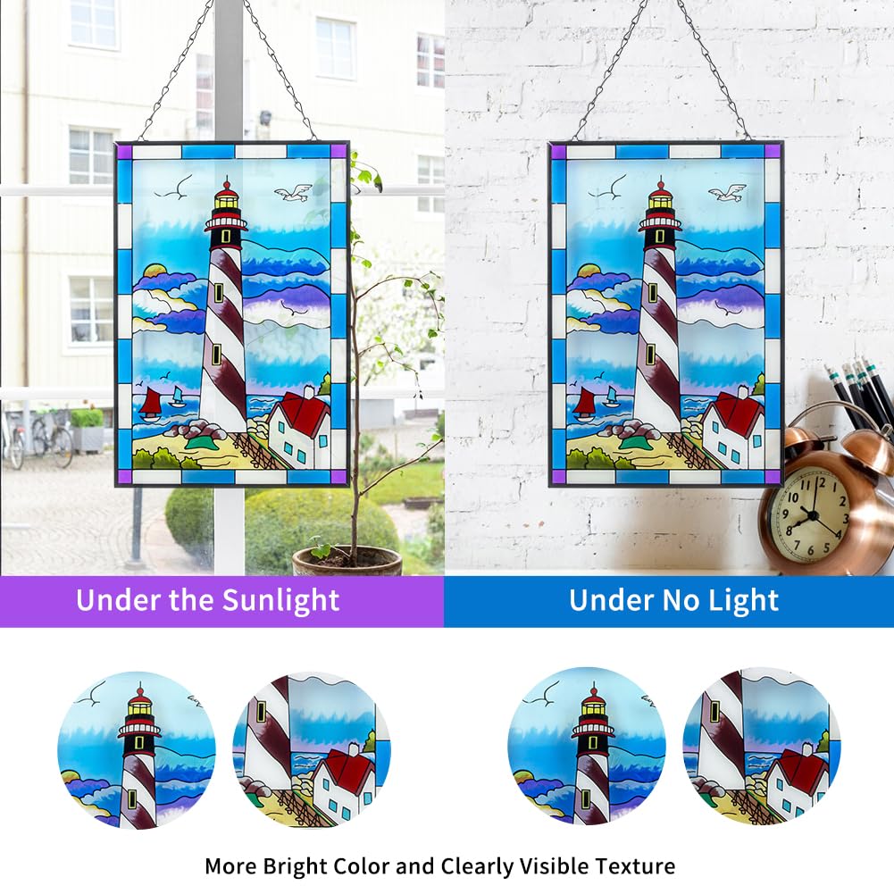 Stained Glass Window Hanging Decor - 15x10 Inch Handmade Suncatcher Panel for Home & Garden - Beautiful Wall Art for Living Room, Bedroom, Church & Office Decor