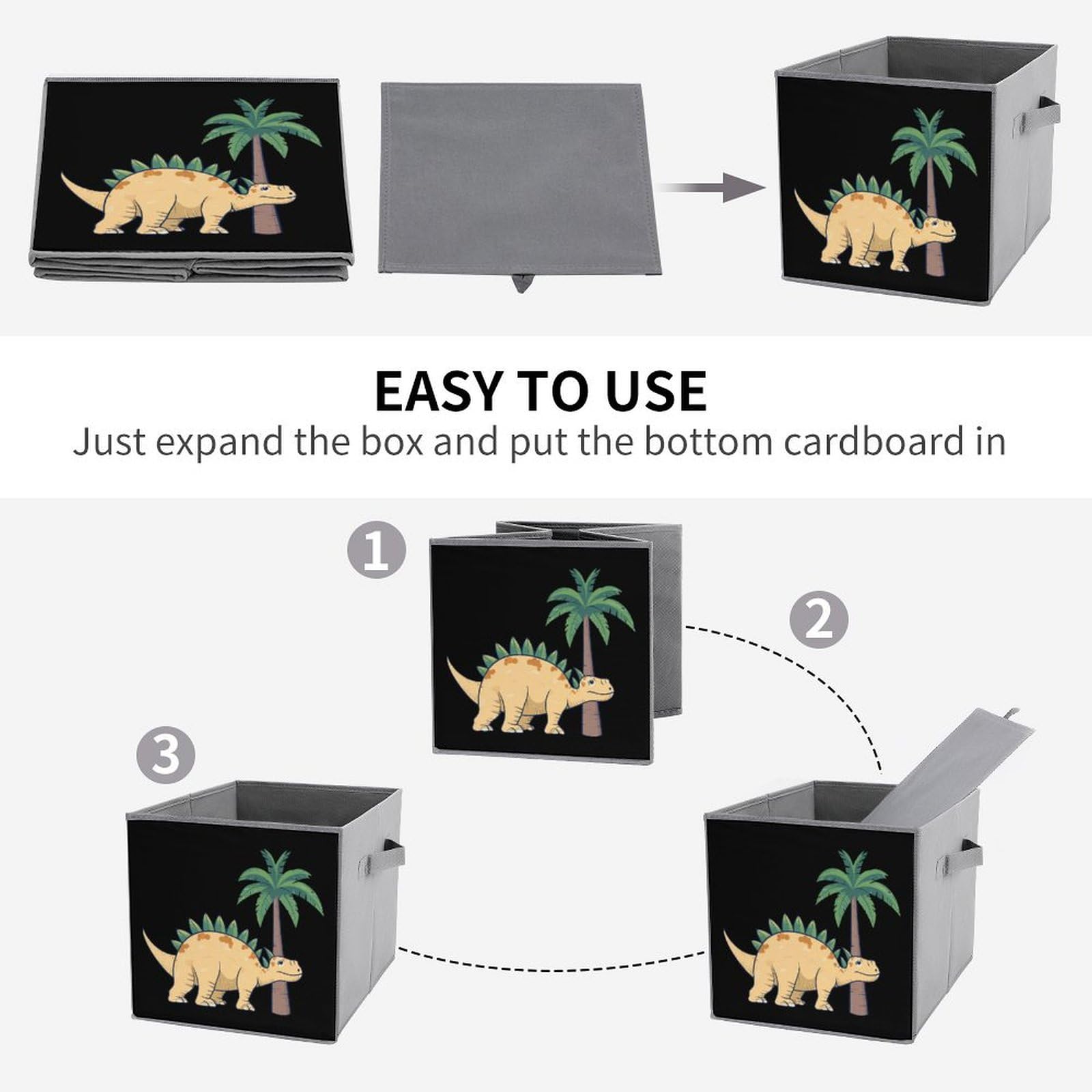 Dinosaur Foldable Storage Cubes - 6 Pack Square Organizer Bins with Handles for Kids Room, Playroom & Closet Organization | Space Saving Toy Storage Solution